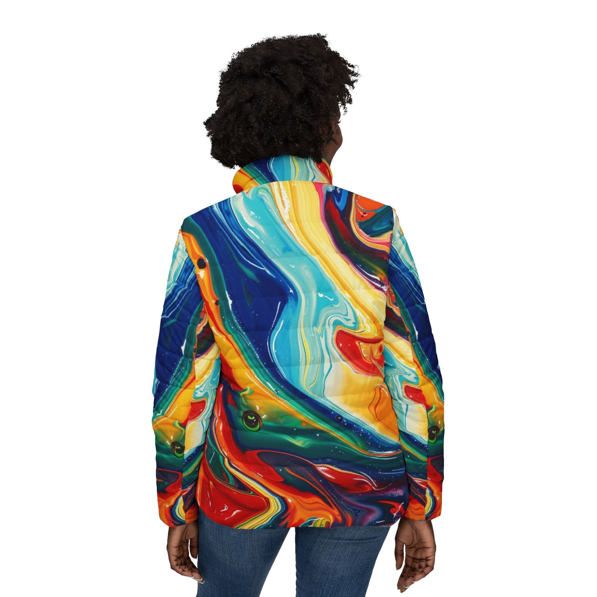 Vibrant Patterned Puffer Jacket, Artsulli - Art is Long, Life is Short, All Over Prints, , , , , , , 