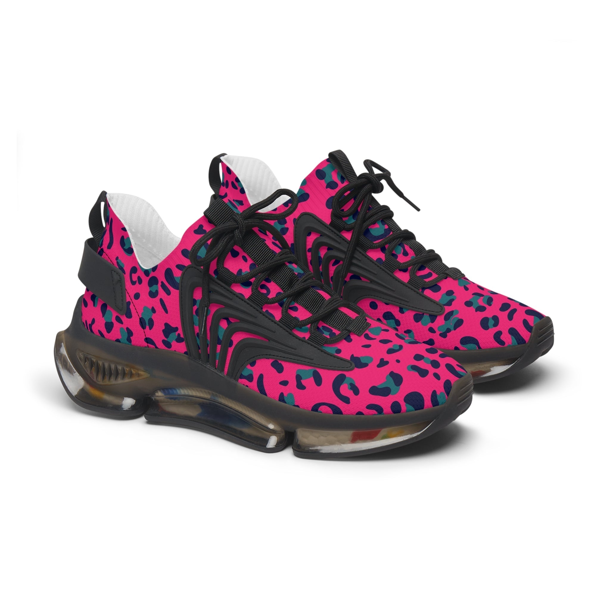Vibrant Pink and Blue Leopard Print Mesh Sneakers, Artsulli - Art is Long, Life is Short, Shoes, Color, Black sole, Size, US 5.5, , , 12379619136784791970