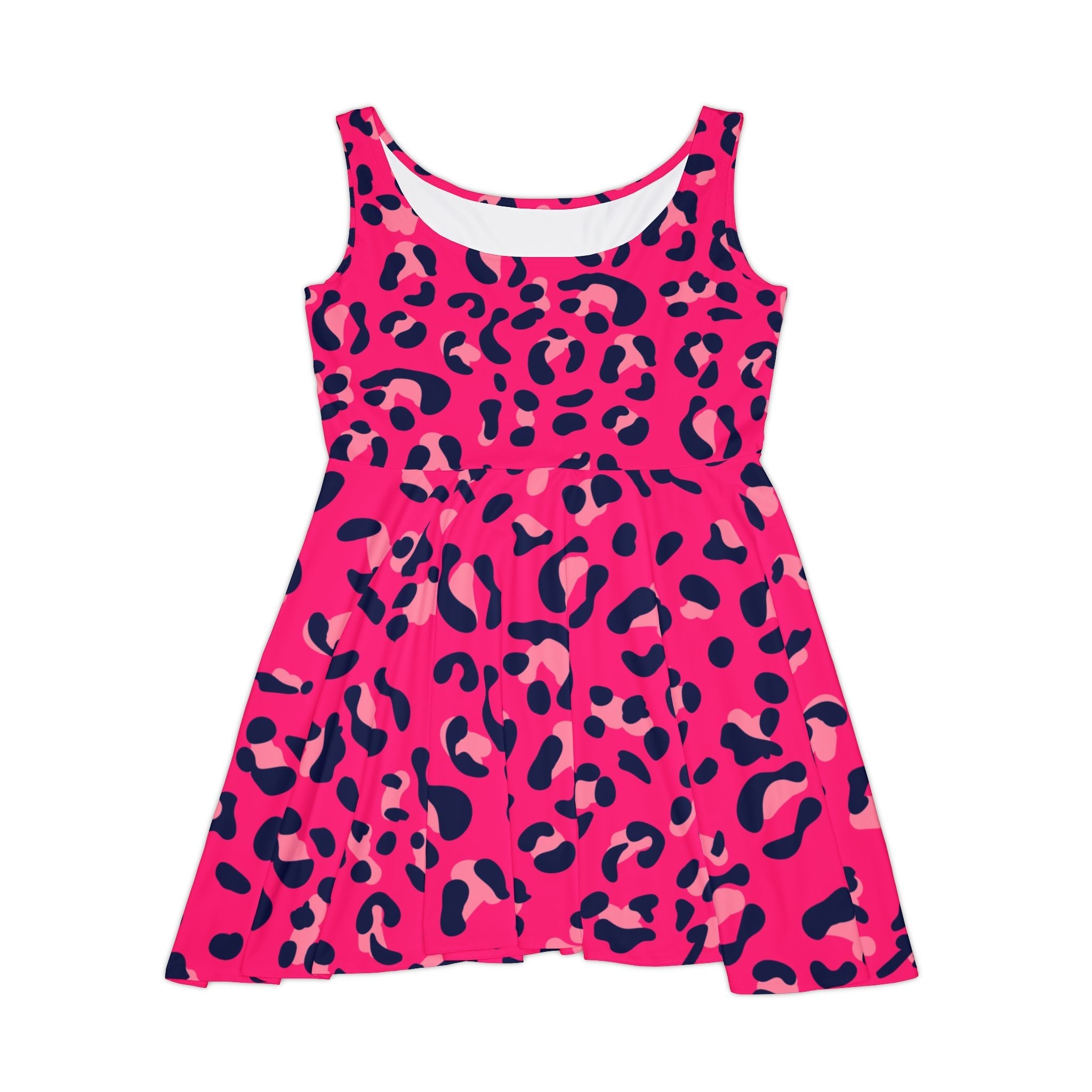 Vibrant Pink and Blue Leopard Skater Dress, Artsulli - Art is Long, Life is Short, All Over Prints, Size, XS, , , , , 85722489013146002829
