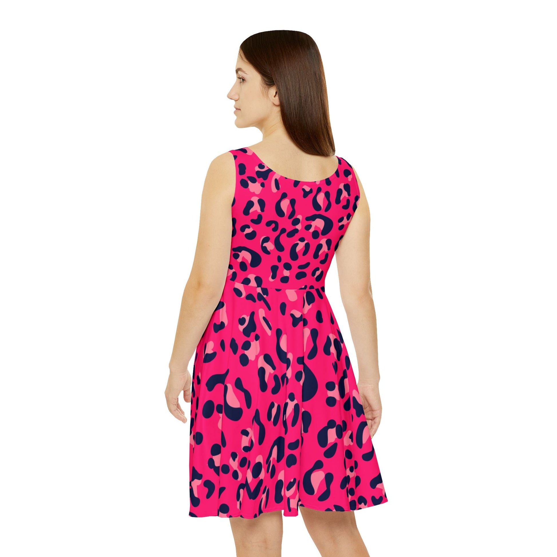 Vibrant Pink and Blue Leopard Skater Dress, Artsulli - Art is Long, Life is Short, All Over Prints, , , , , , , 
