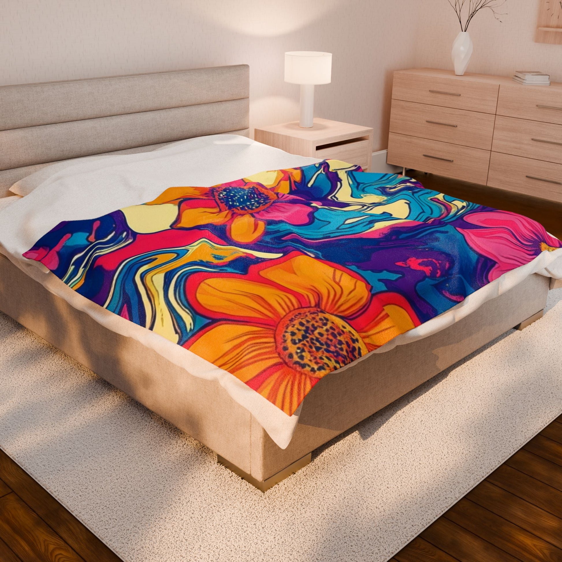 Vibrant Psychedelic Floral Blanket, Artsulli - Art is Long, Life is Short, All Over Prints, , , , , , , 