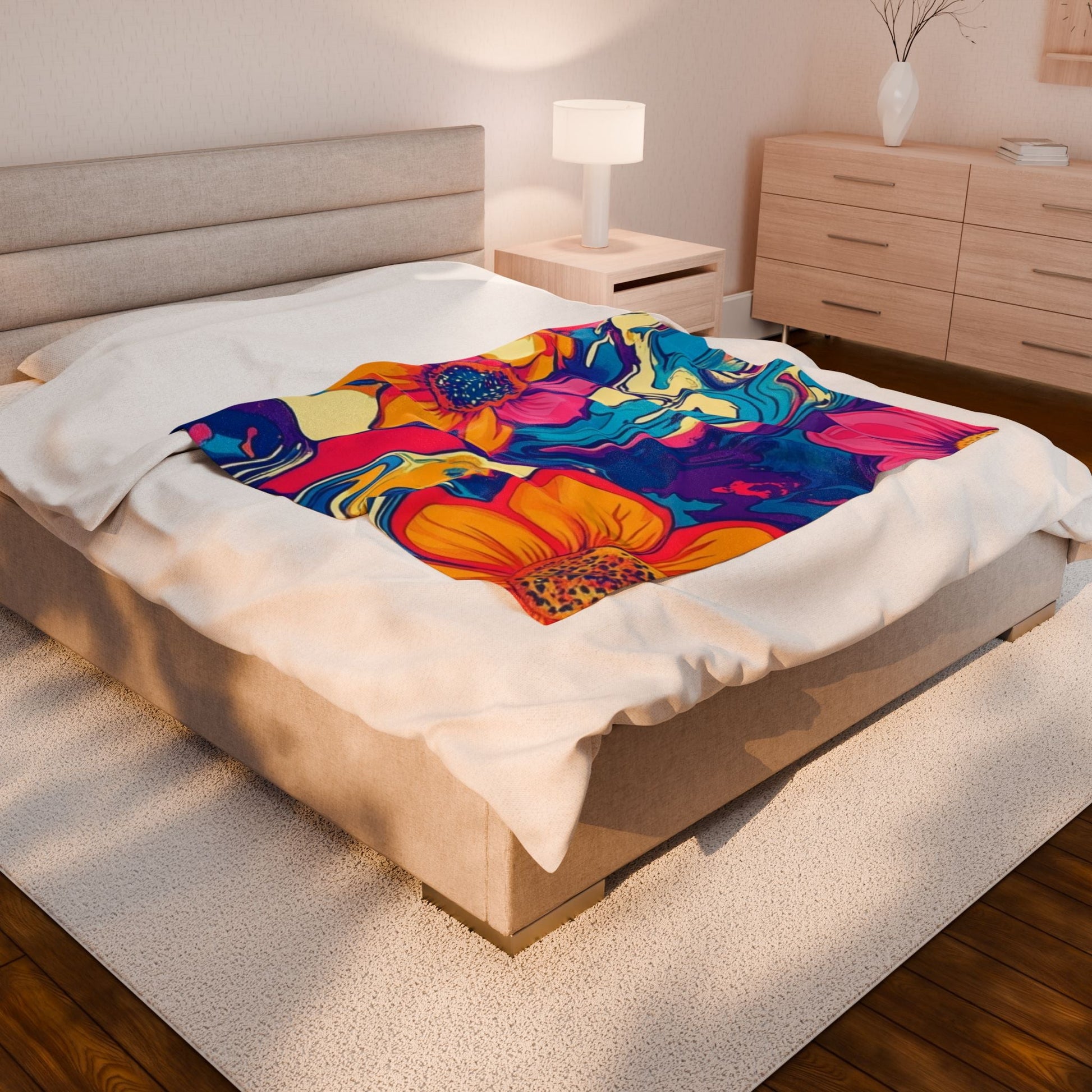 Vibrant Psychedelic Floral Blanket, Artsulli - Art is Long, Life is Short, All Over Prints, , , , , , , 