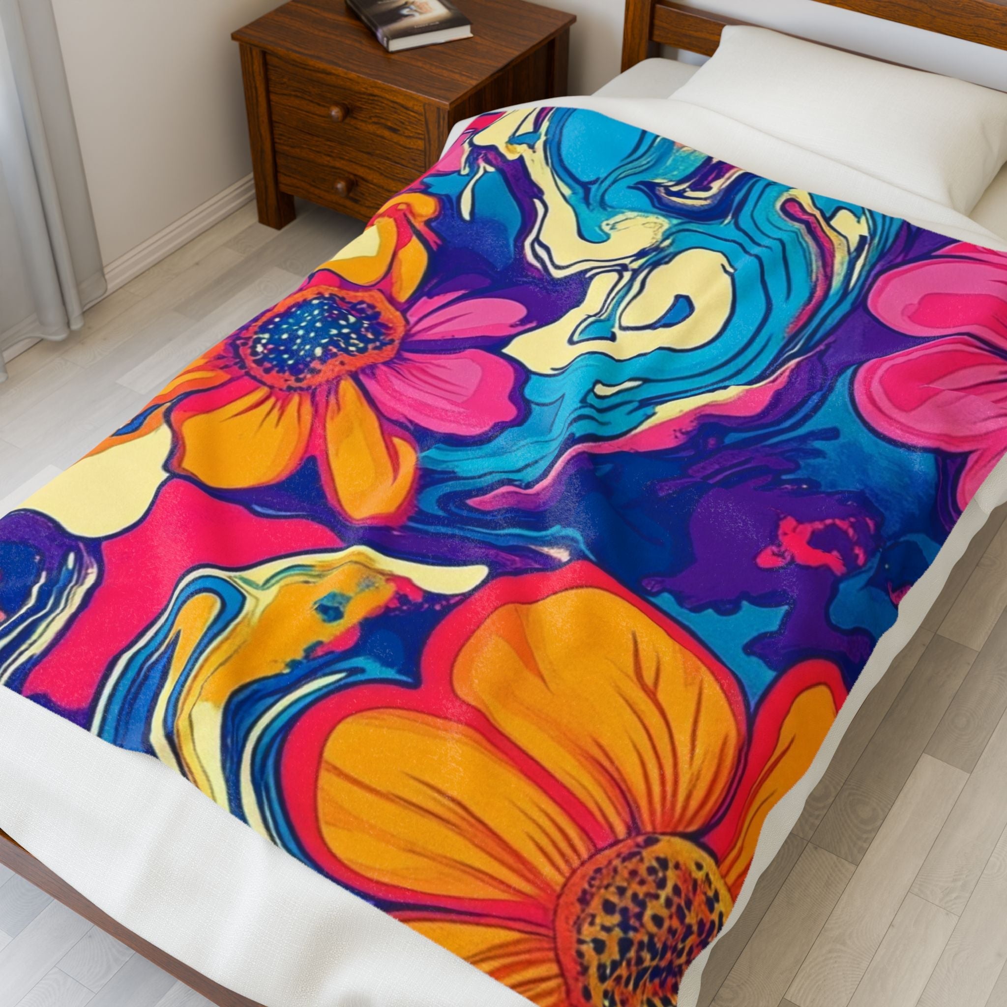 Vibrant Psychedelic Floral Blanket, Artsulli - Art is Long, Life is Short, All Over Prints, , , , , , , 