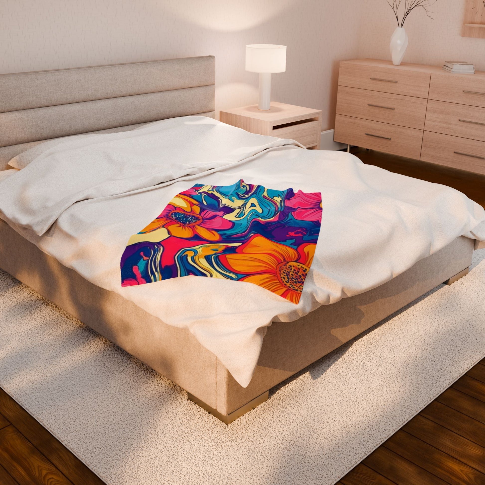 Vibrant Psychedelic Floral Blanket, Artsulli - Art is Long, Life is Short, All Over Prints, , , , , , , 