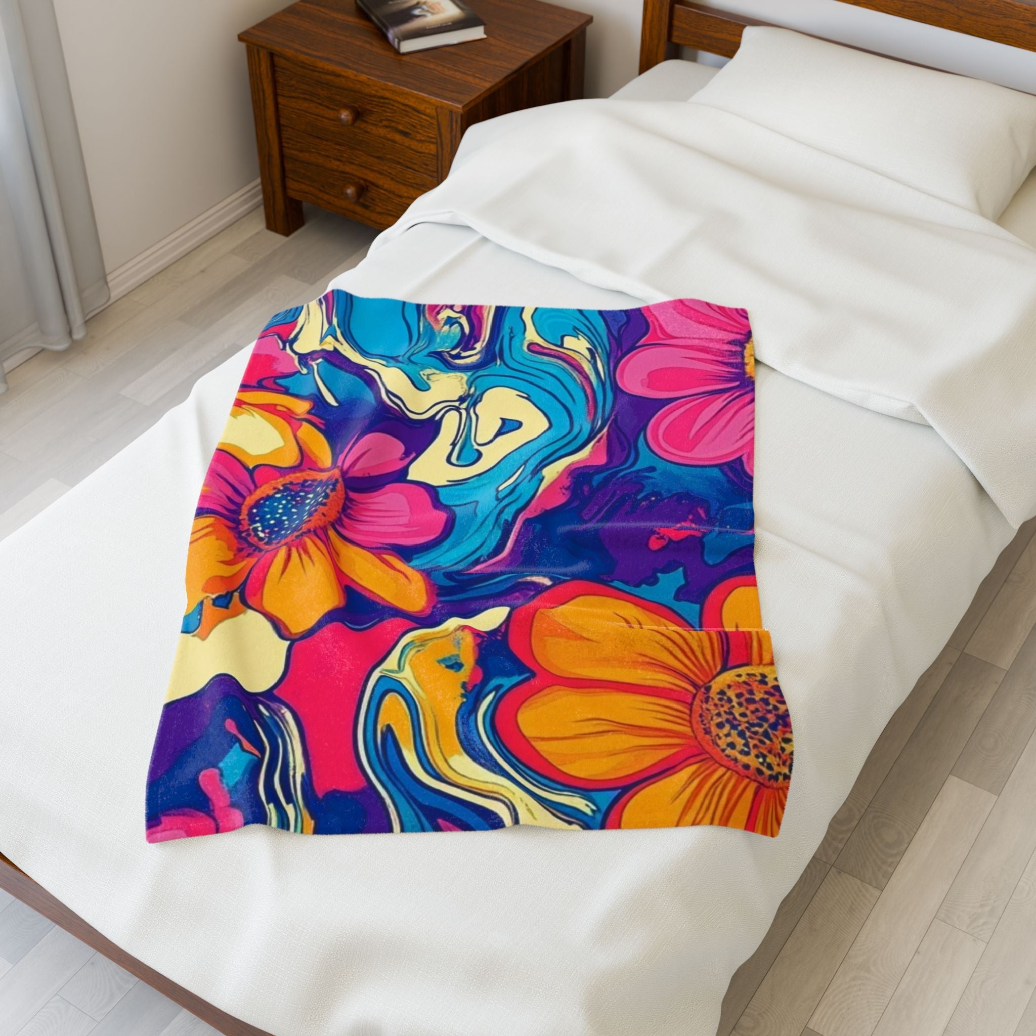 Vibrant Psychedelic Floral Blanket, Artsulli - Art is Long, Life is Short, All Over Prints, , , , , , , 