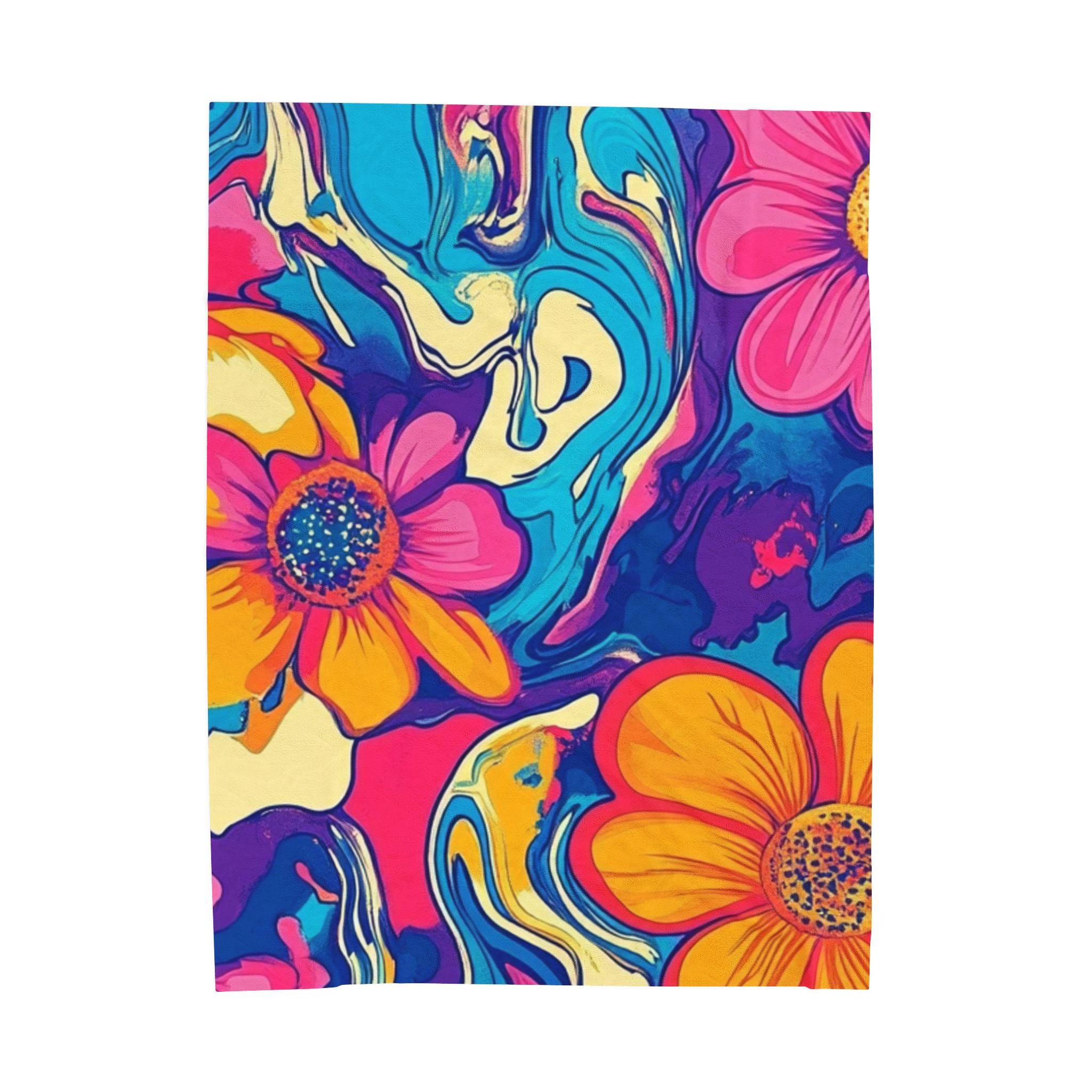 Vibrant Psychedelic Floral Blanket, Artsulli - Art is Long, Life is Short, All Over Prints, Size, 60" × 80", , , , , 34355258630373781263