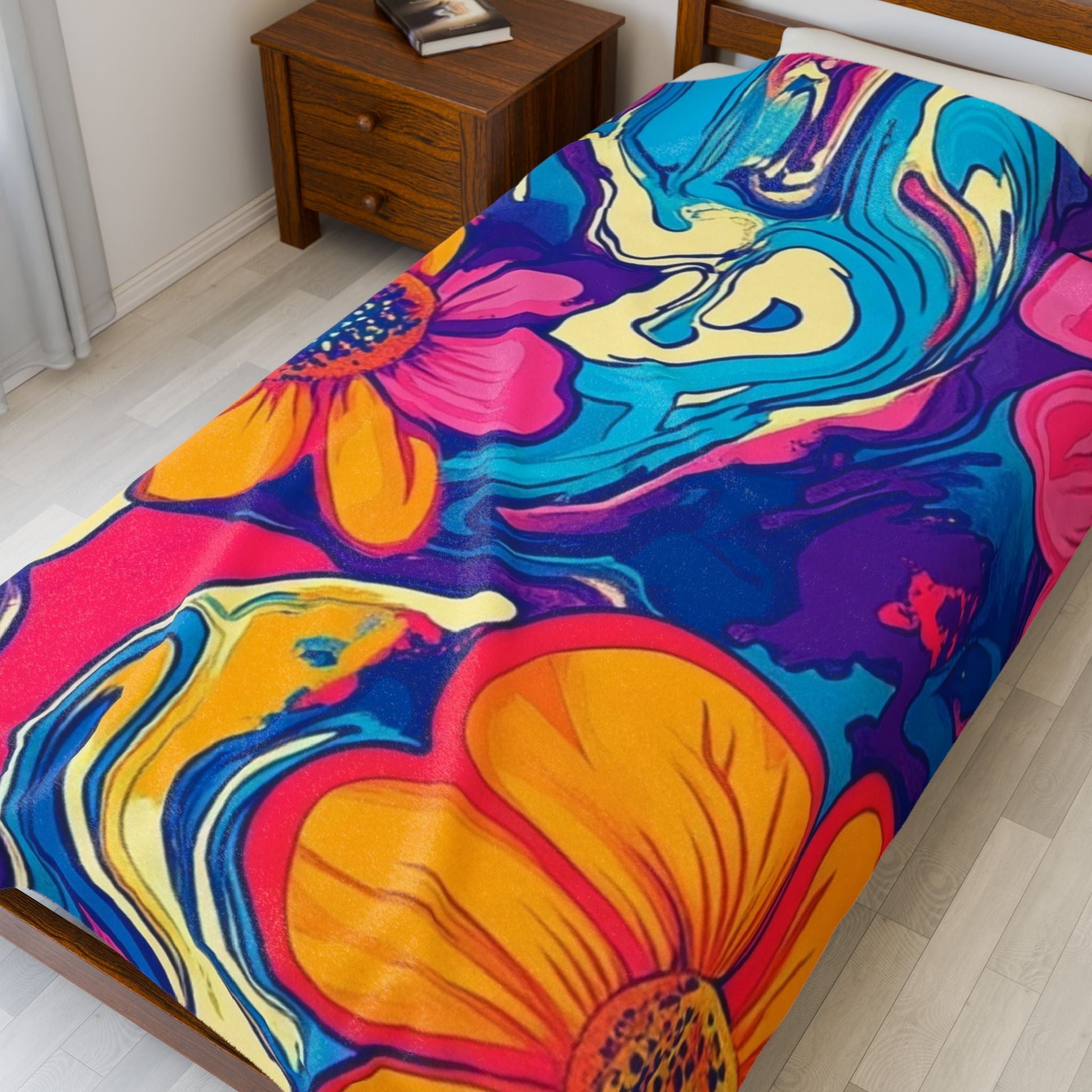 Vibrant Psychedelic Floral Blanket, Artsulli - Art is Long, Life is Short, All Over Prints, , , , , , , 