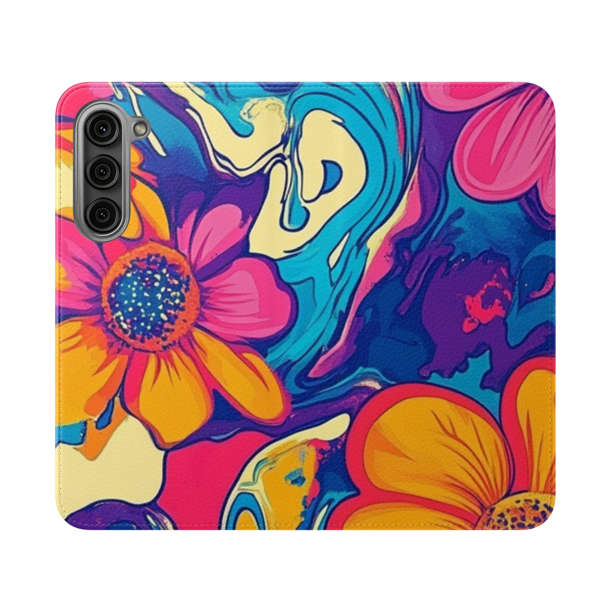 Vibrant Psychedelic Floral Flip Cases, Artsulli - Art is Long, Life is Short, Phone Case, Size, Samsung Galaxy S23 Plus, , , , , 29257541616028949368