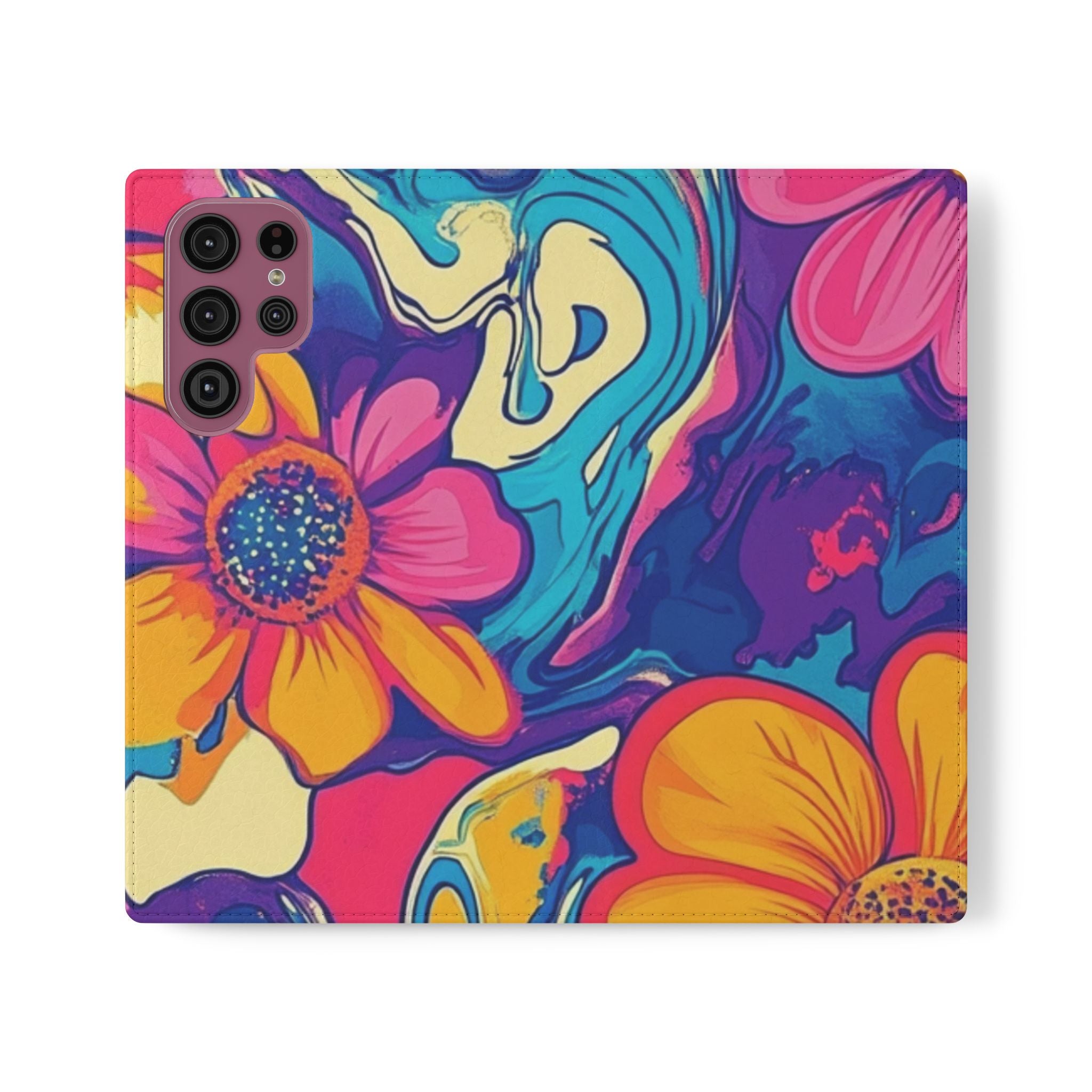 Vibrant Psychedelic Floral Flip Cases, Artsulli - Art is Long, Life is Short, Phone Case, Size, Samsung Galaxy S22 Ultra, , , , , 29430992027499518197