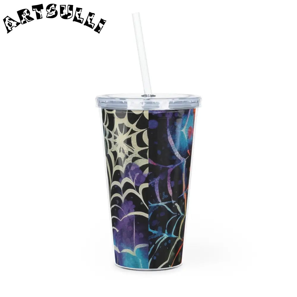Vibrant Spider Web Plastic Tumbler, Artsulli - Art is Long, Life is Short, Mug, , , , , , , 