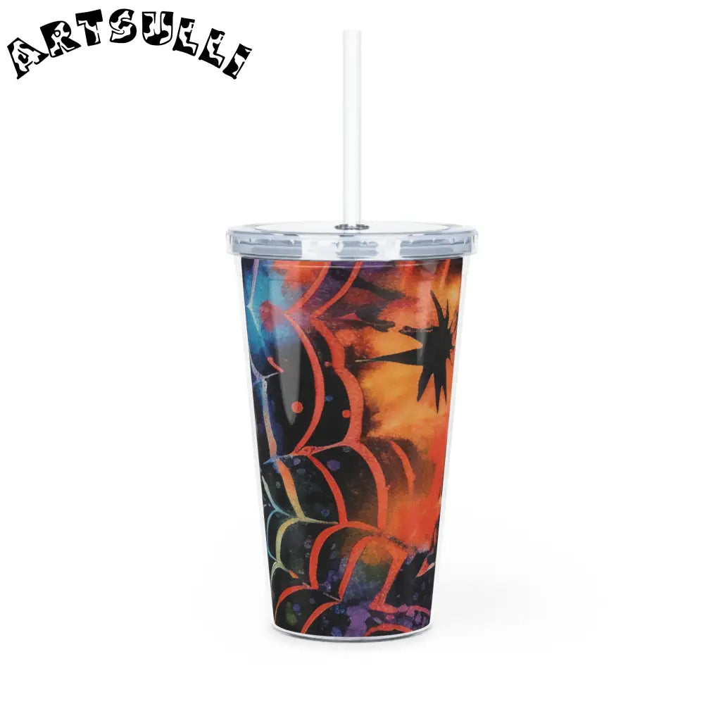 Vibrant Spider Web Plastic Tumbler, Artsulli - Art is Long, Life is Short, Mug, , , , , , , 
