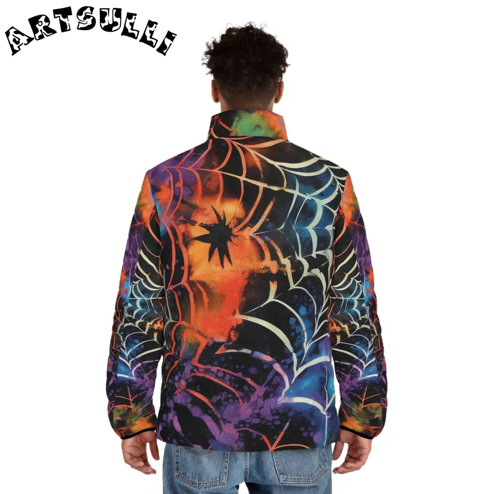 Vibrant Spider Web Puffer Jacket, Artsulli - Art is Long, Life is Short, All Over Prints, , , , , , , 