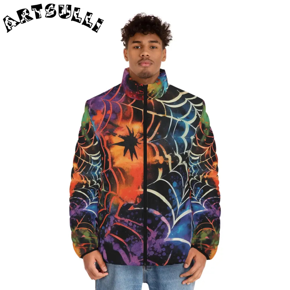 Vibrant Spider Web Puffer Jacket, Artsulli - Art is Long, Life is Short, All Over Prints, , , , , , , 