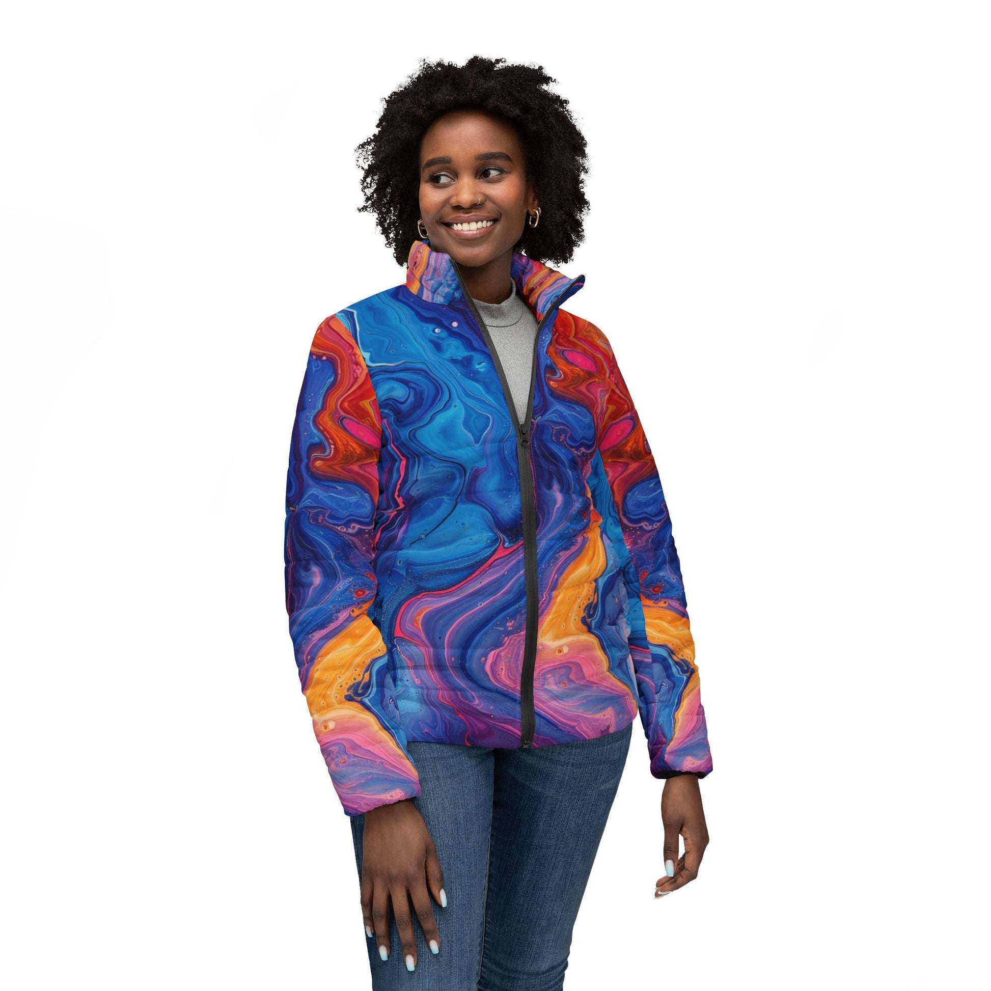 Vibrant Swirl Puffer Jacket, Artsulli - Art is Long, Life is Short, All Over Prints, , , , , , , 