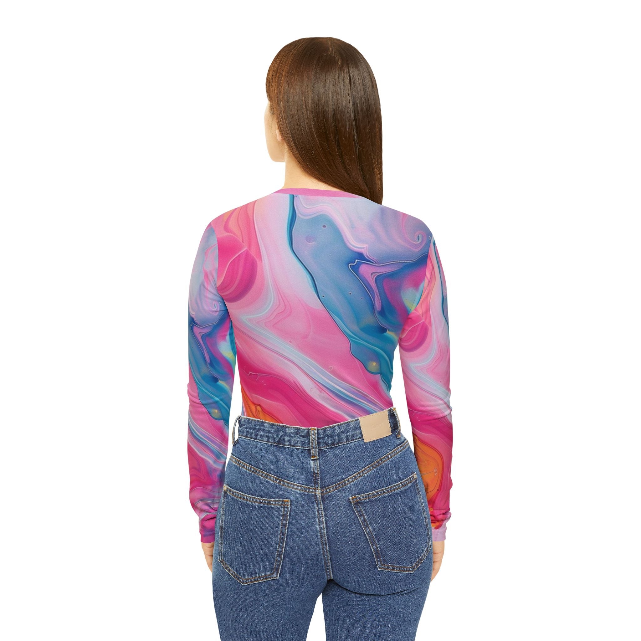 Vibrant Swirl V-Neck Long Sleeve Top, Artsulli - Art is Long, Life is Short, All Over Prints, , , , , , , 