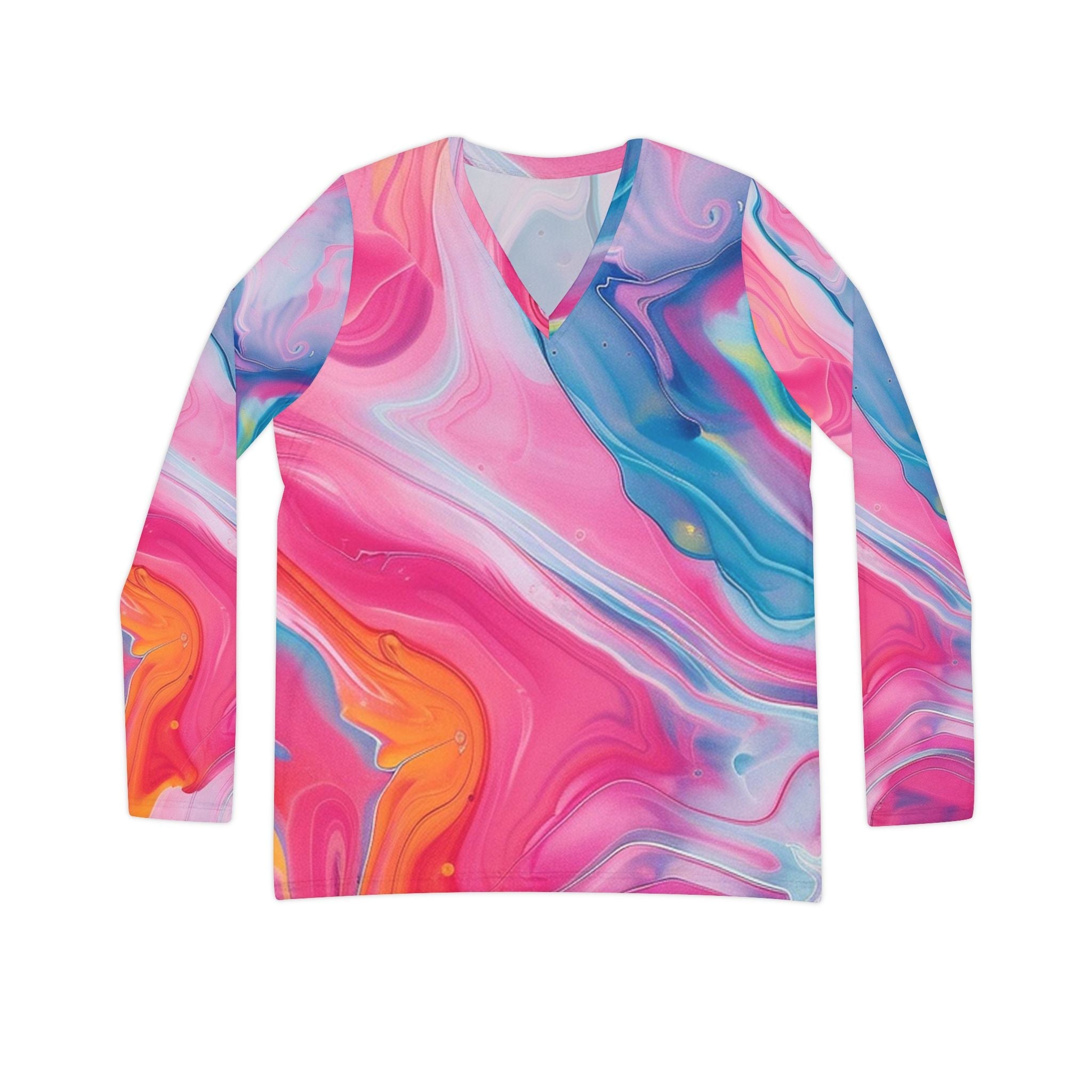 Printify Vibrant Swirl V-Neck Long Sleeve Top 2025