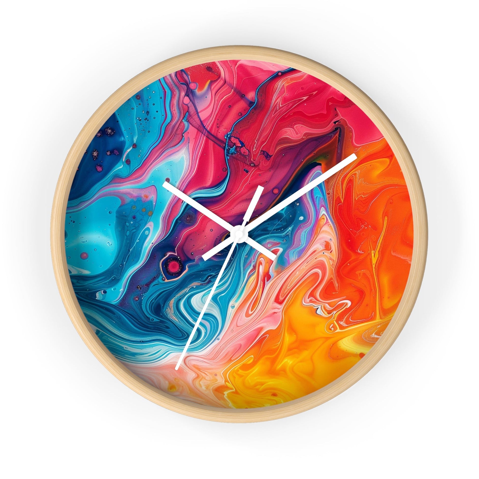 Vibrant Swirling Abstract Wall Clock, Artsulli - Art is Long, Life is Short, Home Decor, Color, Wooden Base, Hands, White, Size, 10", 10068127369274672920