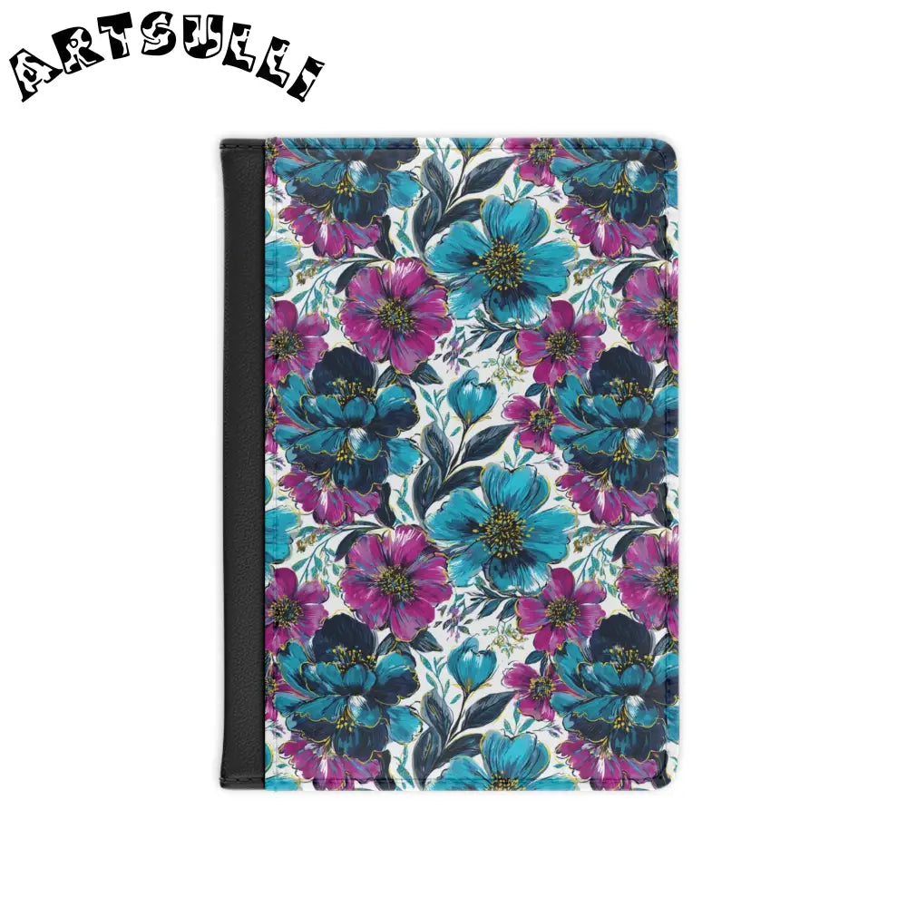 Vibrant Teal and Magenta Floral Passport Cover, Artsulli - Art is Long, Life is Short, Accessories, Size, 3.9" x 5.8", Color, Black, , , 24170554302635958881