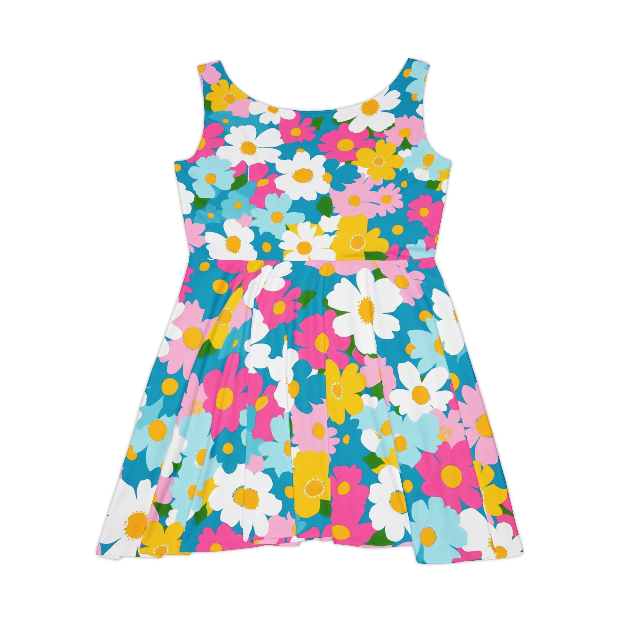Vibrant Teal Floral Skater Dress, Artsulli - Art is Long, Life is Short, All Over Prints, , , , , , , 