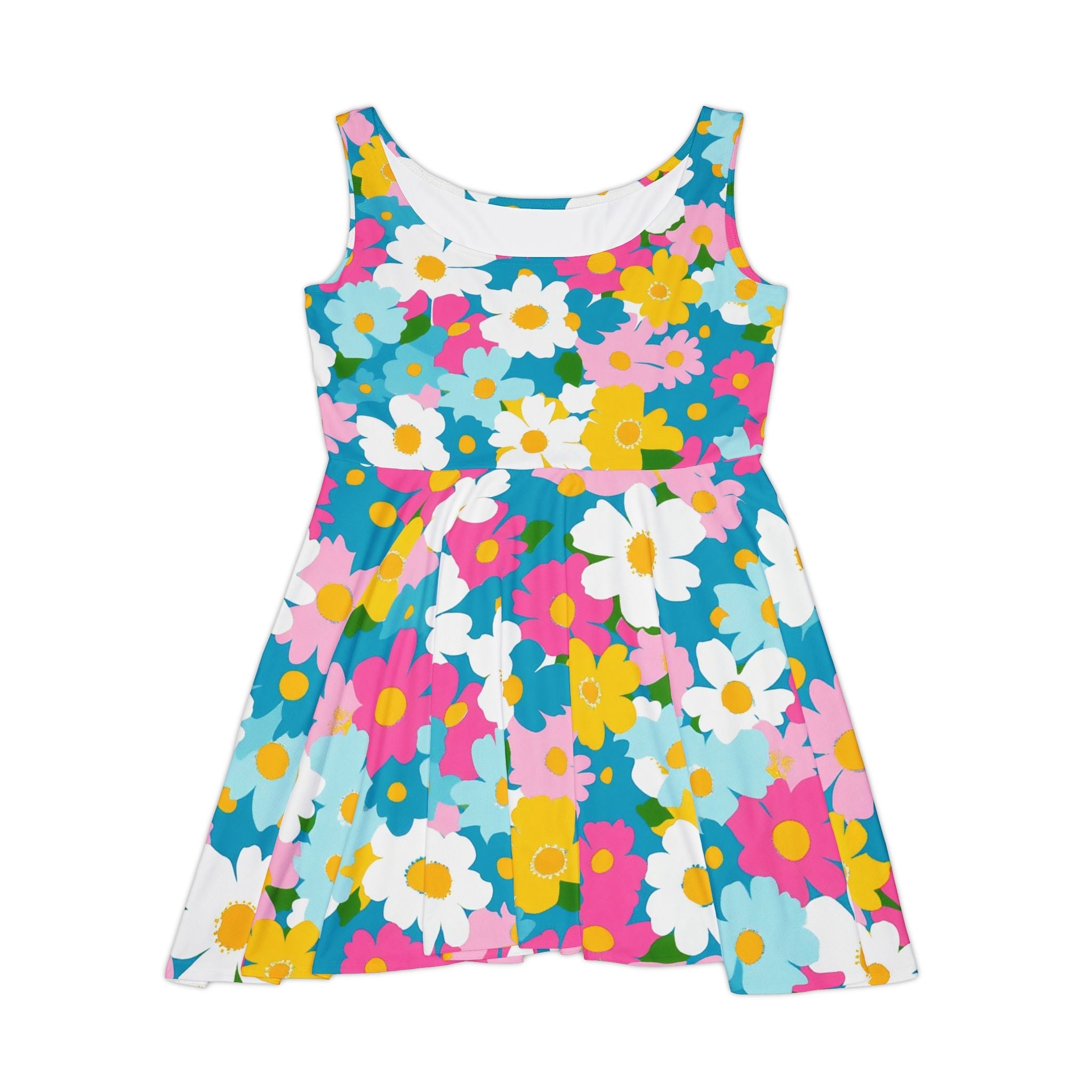 Vibrant Teal Floral Skater Dress, Artsulli - Art is Long, Life is Short, All Over Prints, Size, XS, , , , , 21060501889399684961