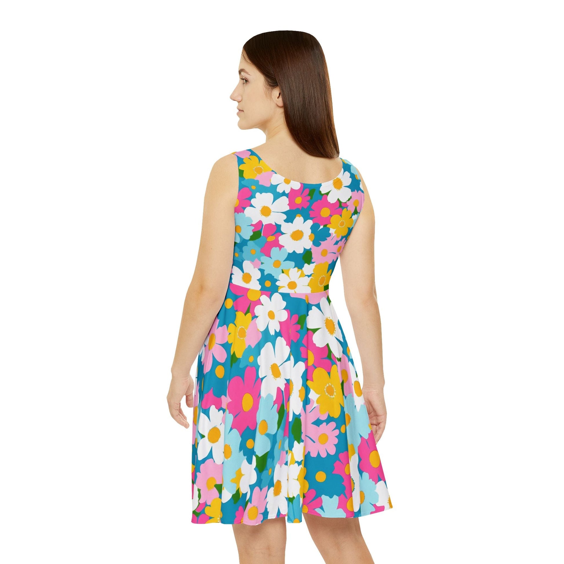 Vibrant Teal Floral Skater Dress, Artsulli - Art is Long, Life is Short, All Over Prints, , , , , , , 