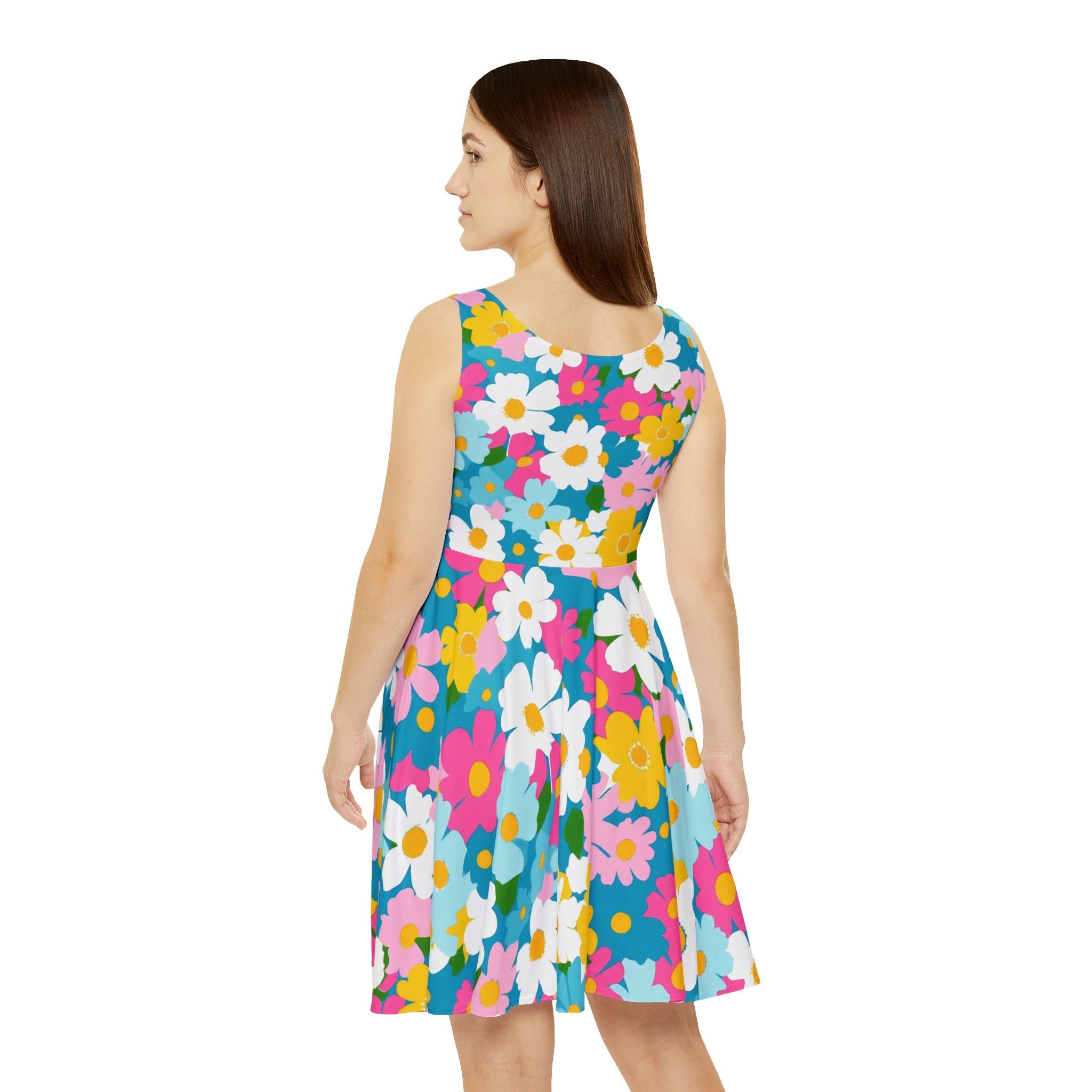 Vibrant Teal Floral Skater Dress, Artsulli - Art is Long, Life is Short, All Over Prints, , , , , , , 
