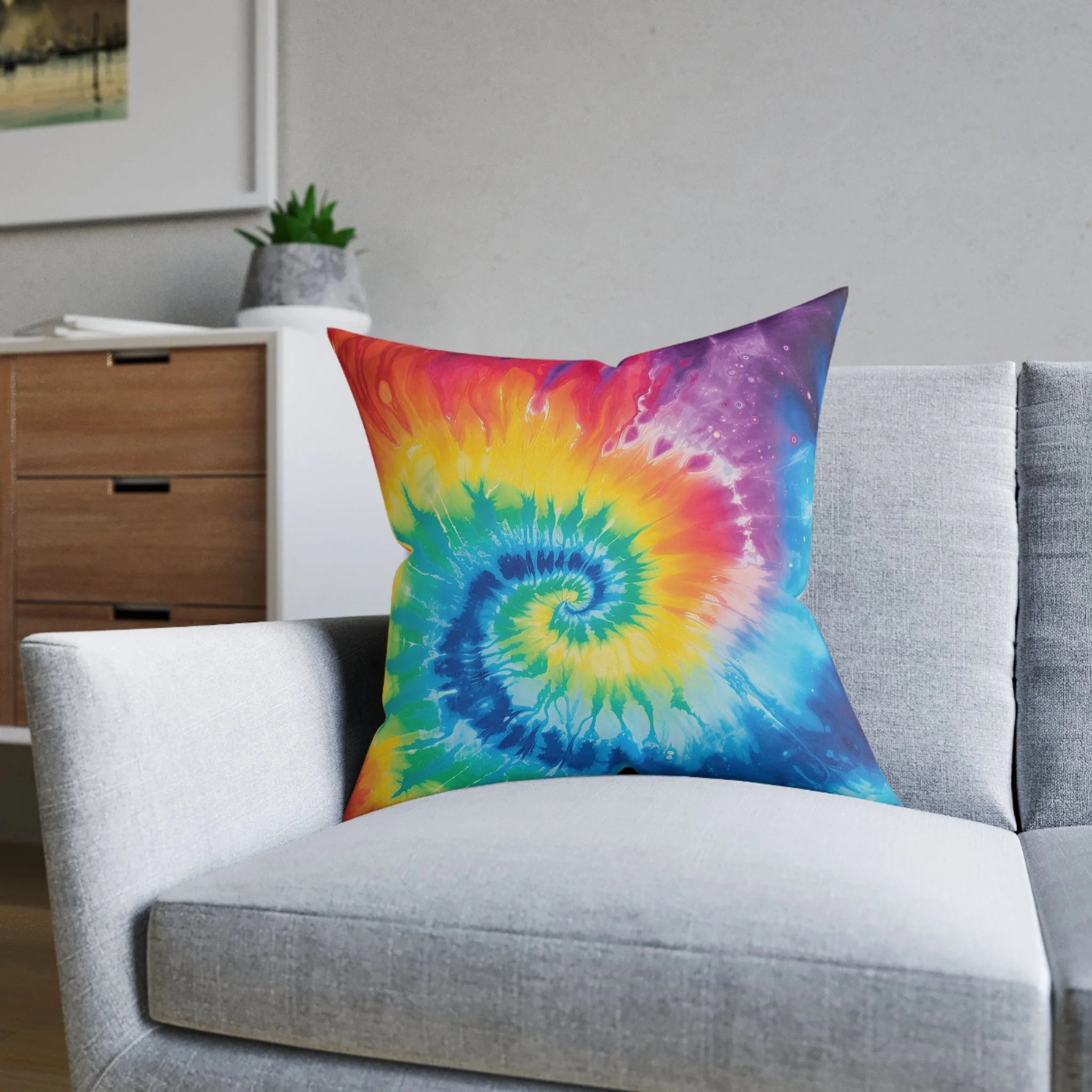 Vibrant Tie Dye Faux Suede Square Pillow, Artsulli - Art is Long, Life is Short, Home Decor, , , , , , , 