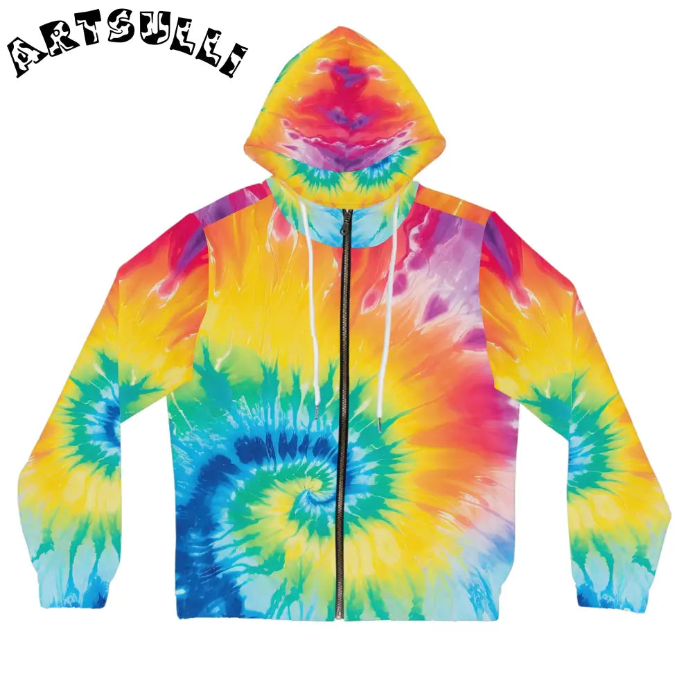 Vibrant Tie Dye Womens Zip Hoodie, Artsulli - Art is Long, Life is Short, All Over Prints, Size, XS, Color, White, , , 24081331102500077562