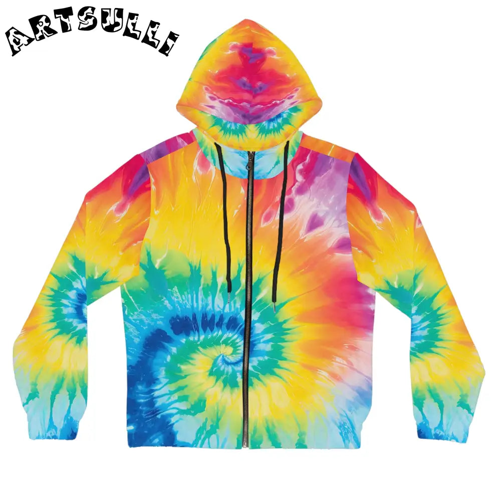 Vibrant Tie Dye Womens Zip Hoodie, Artsulli - Art is Long, Life is Short, All Over Prints, Size, XS, Color, Black, , , 12605217967410960433