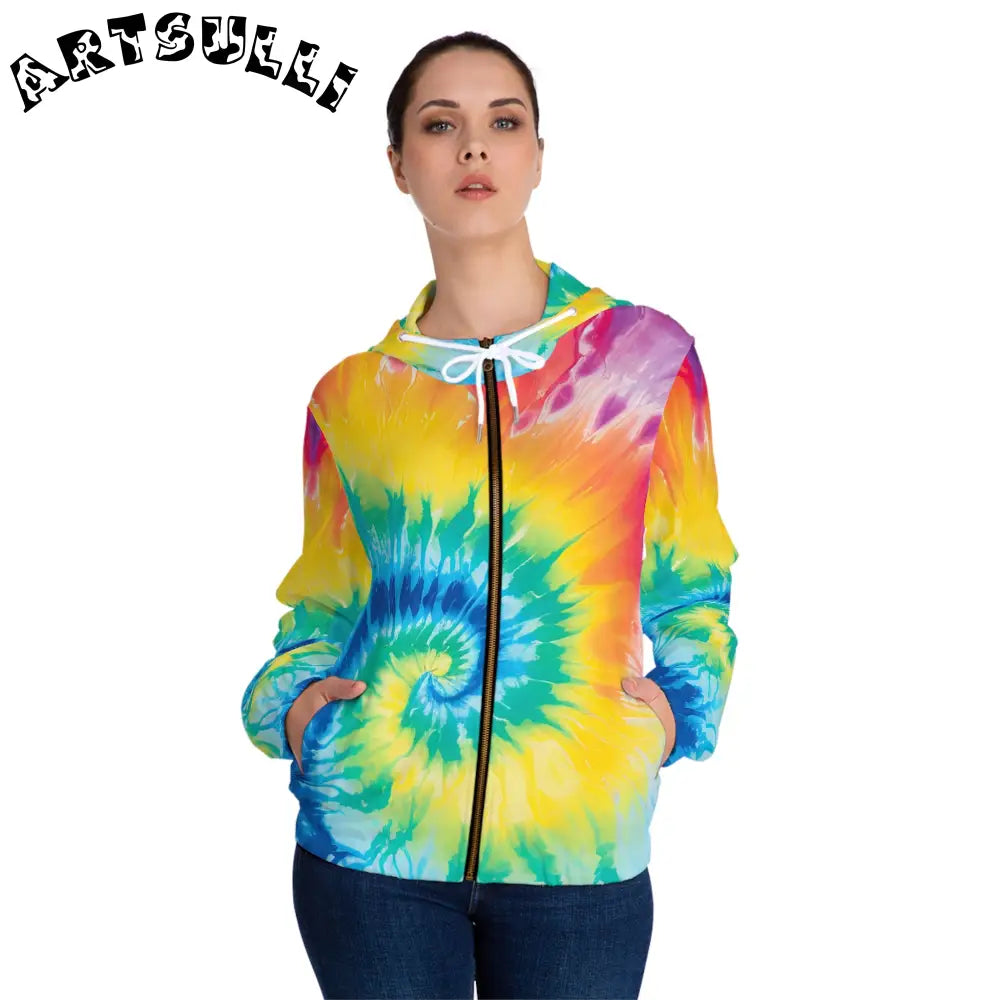 Vibrant Tie Dye Womens Zip Hoodie, Artsulli - Art is Long, Life is Short, All Over Prints, , , , , , , 