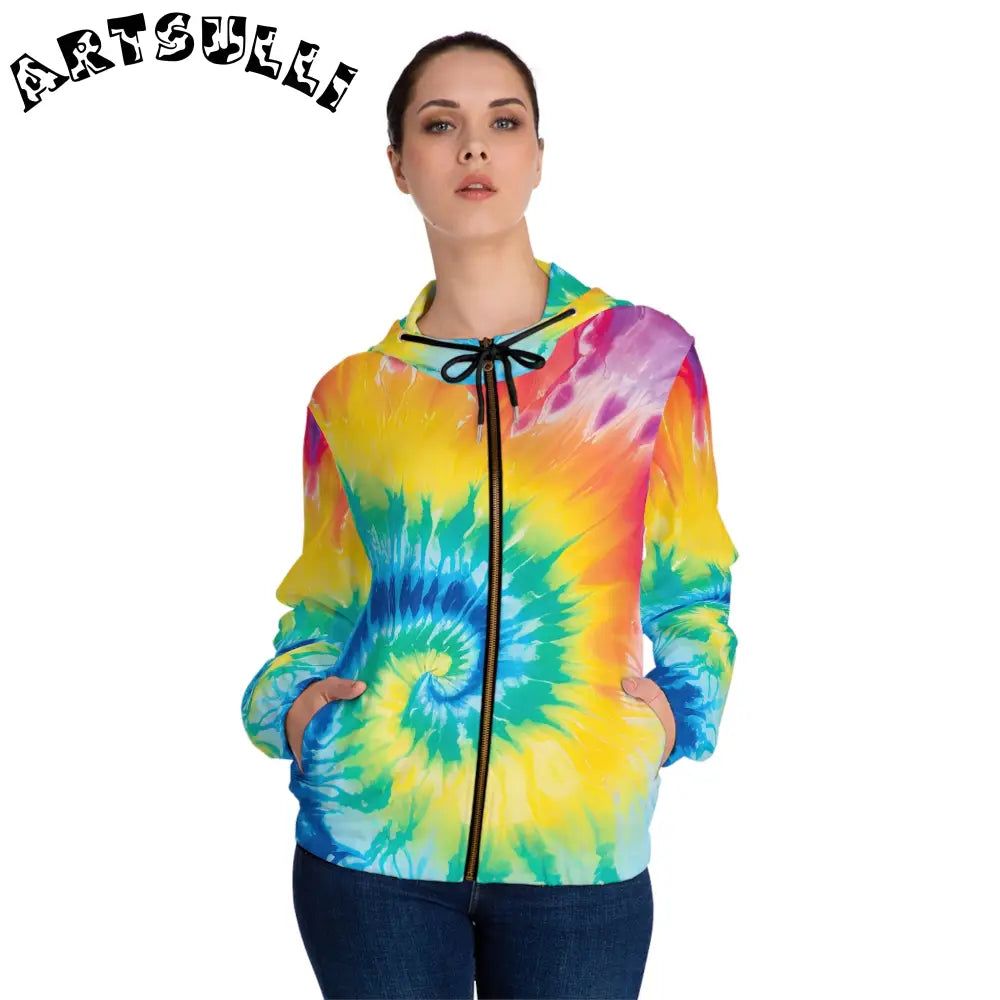 Vibrant Tie Dye Womens Zip Hoodie, Artsulli - Art is Long, Life is Short, All Over Prints, , , , , , , 