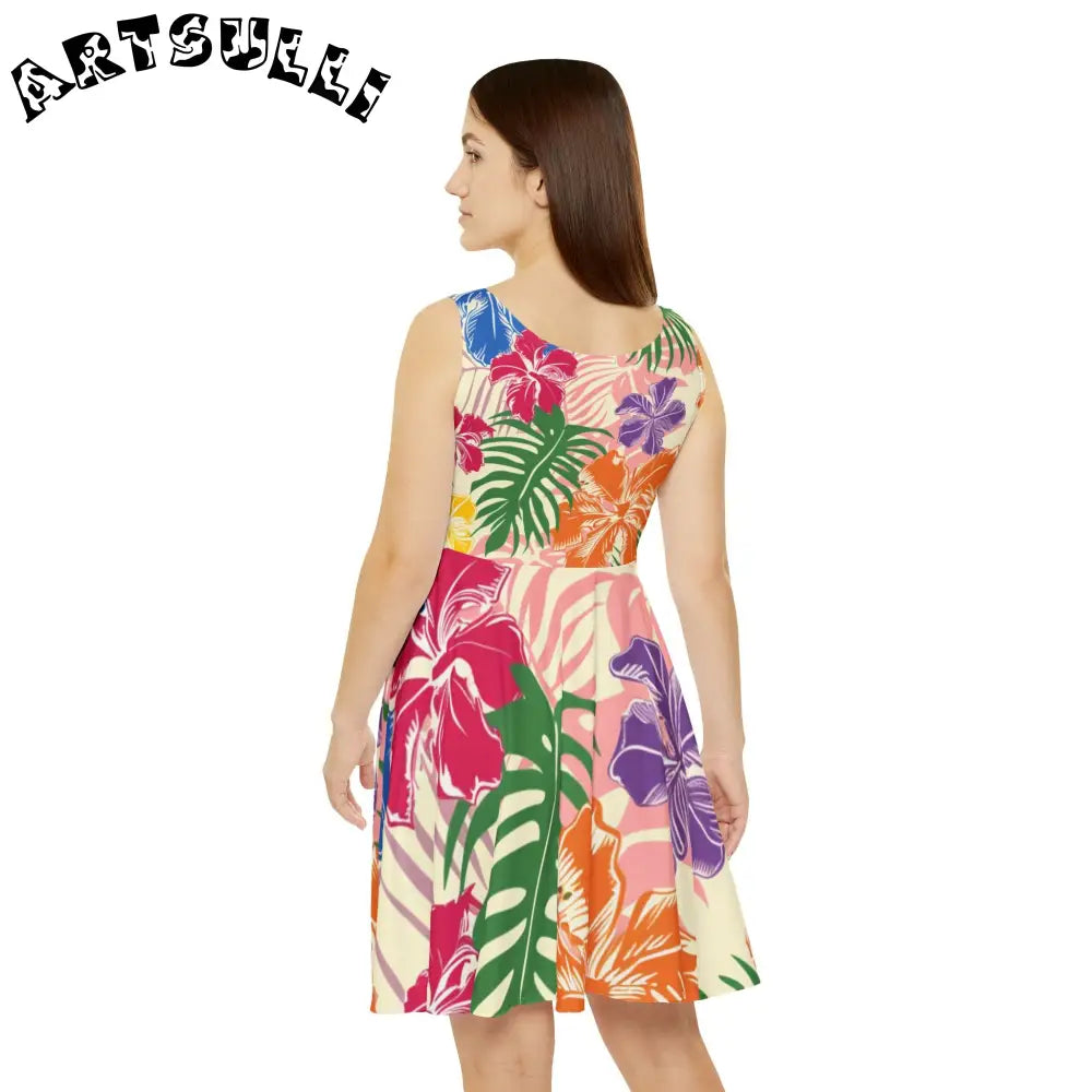 Vibrant Tropical Floral Skater Dress, Artsulli - Art is Long, Life is Short, All Over Prints, , , , , , , 