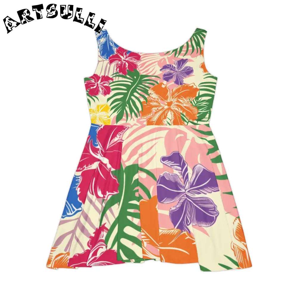 Vibrant Tropical Floral Skater Dress, Artsulli - Art is Long, Life is Short, All Over Prints, , , , , , , 