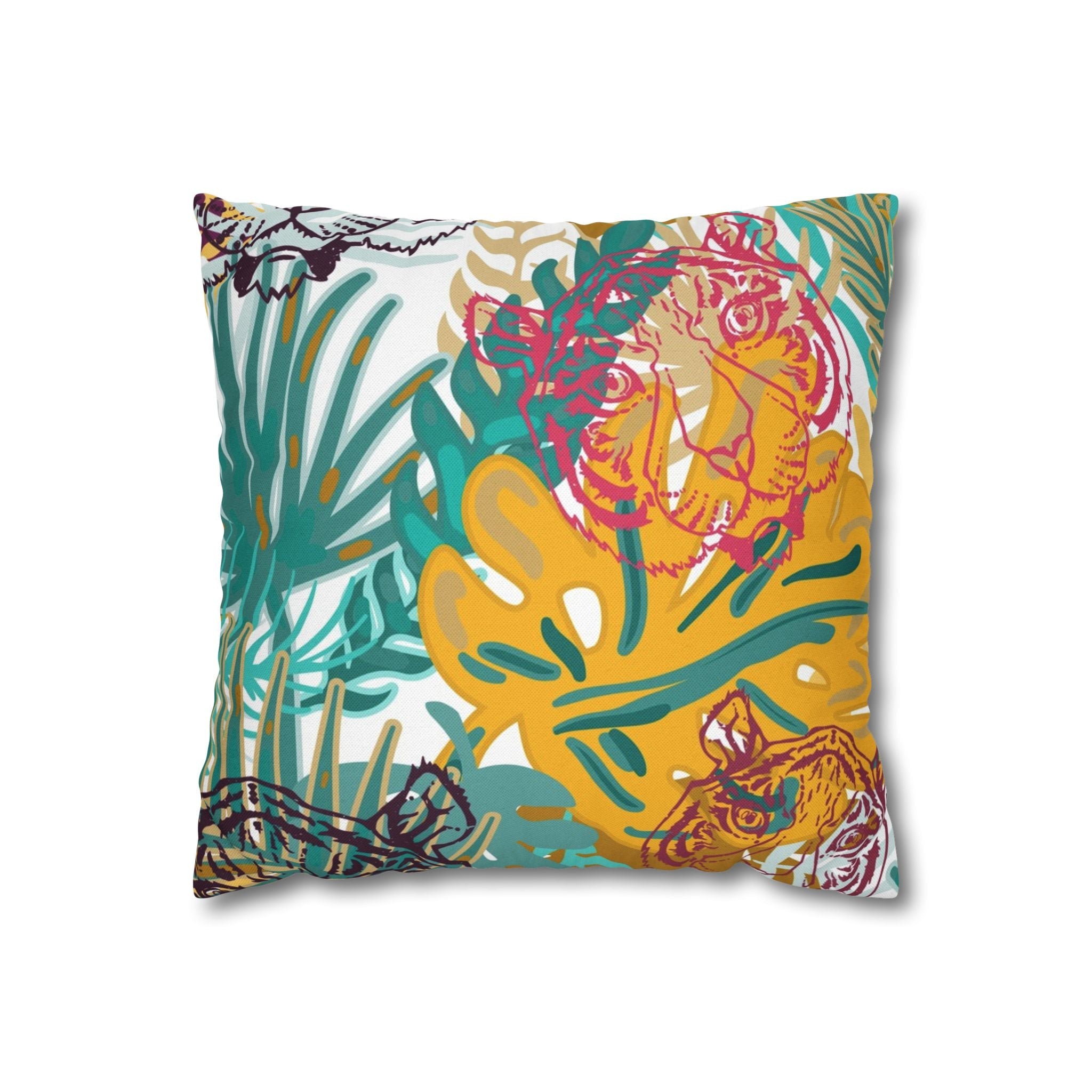 Vibrant Tropical Tiger Pillow, Artsulli - Art is Long, Life is Short, Home Decor, Size, 14" × 14", , , , , 23587494620668151255