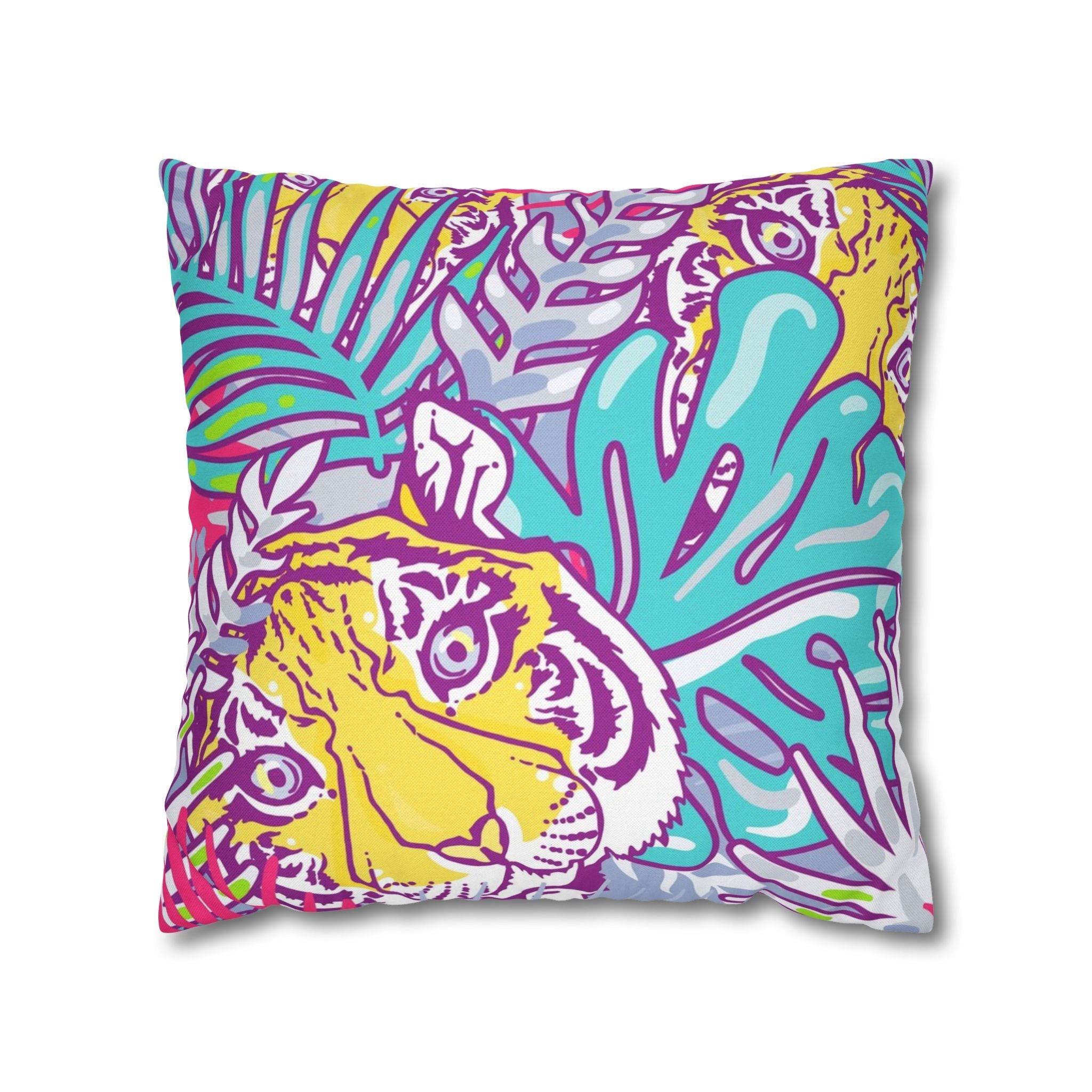 Vibrant Tropical Tiger Pillow, Artsulli - Art is Long, Life is Short, Home Decor, Size, 18" × 18", , , , , 17998915037915603189