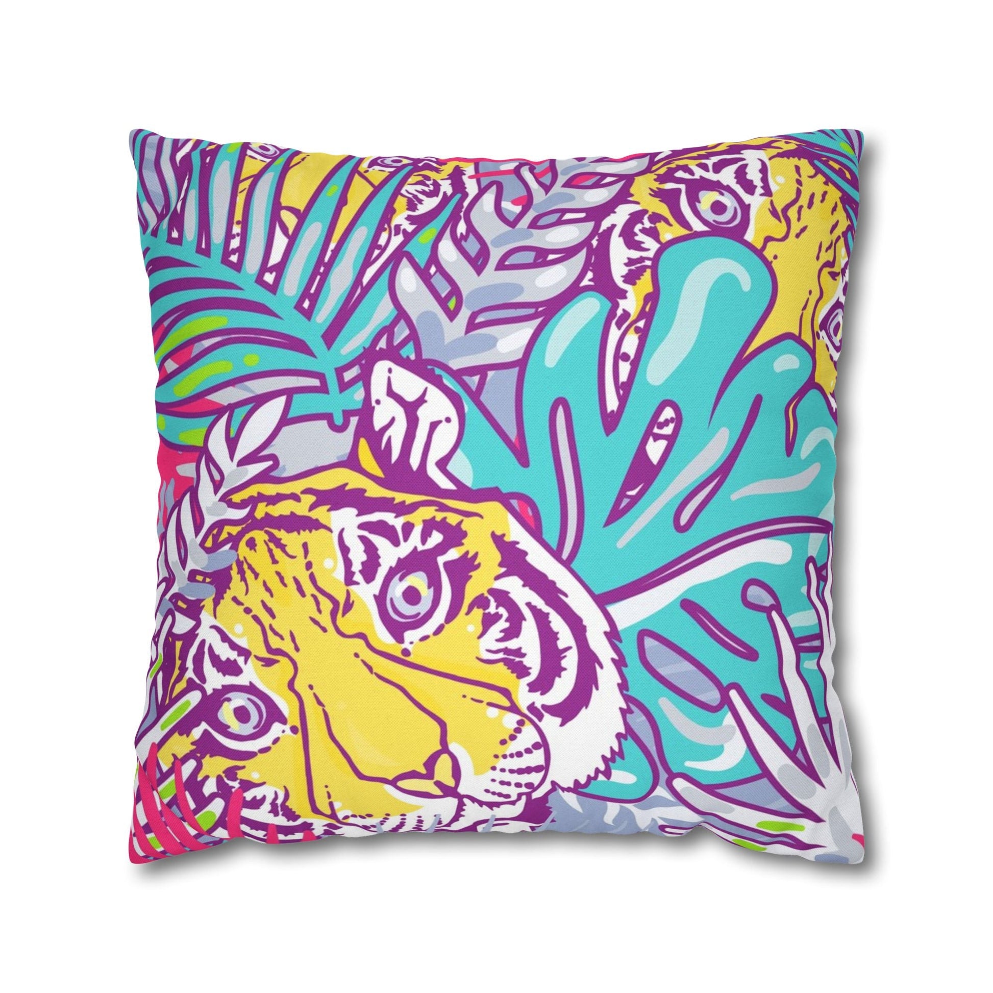Vibrant Tropical Tiger Pillow, Artsulli - Art is Long, Life is Short, Home Decor, Size, 20" × 20", , , , , 29169282331271935487