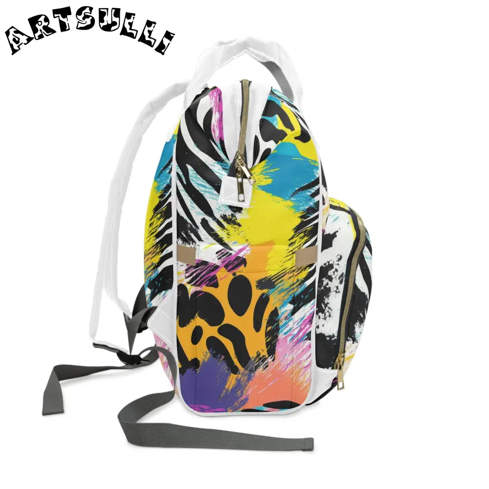 Vibrant Zebra Multi-Purpose Diaper Backpack, Artsulli - Art is Long, Life is Short, Bags, , , , , , , 