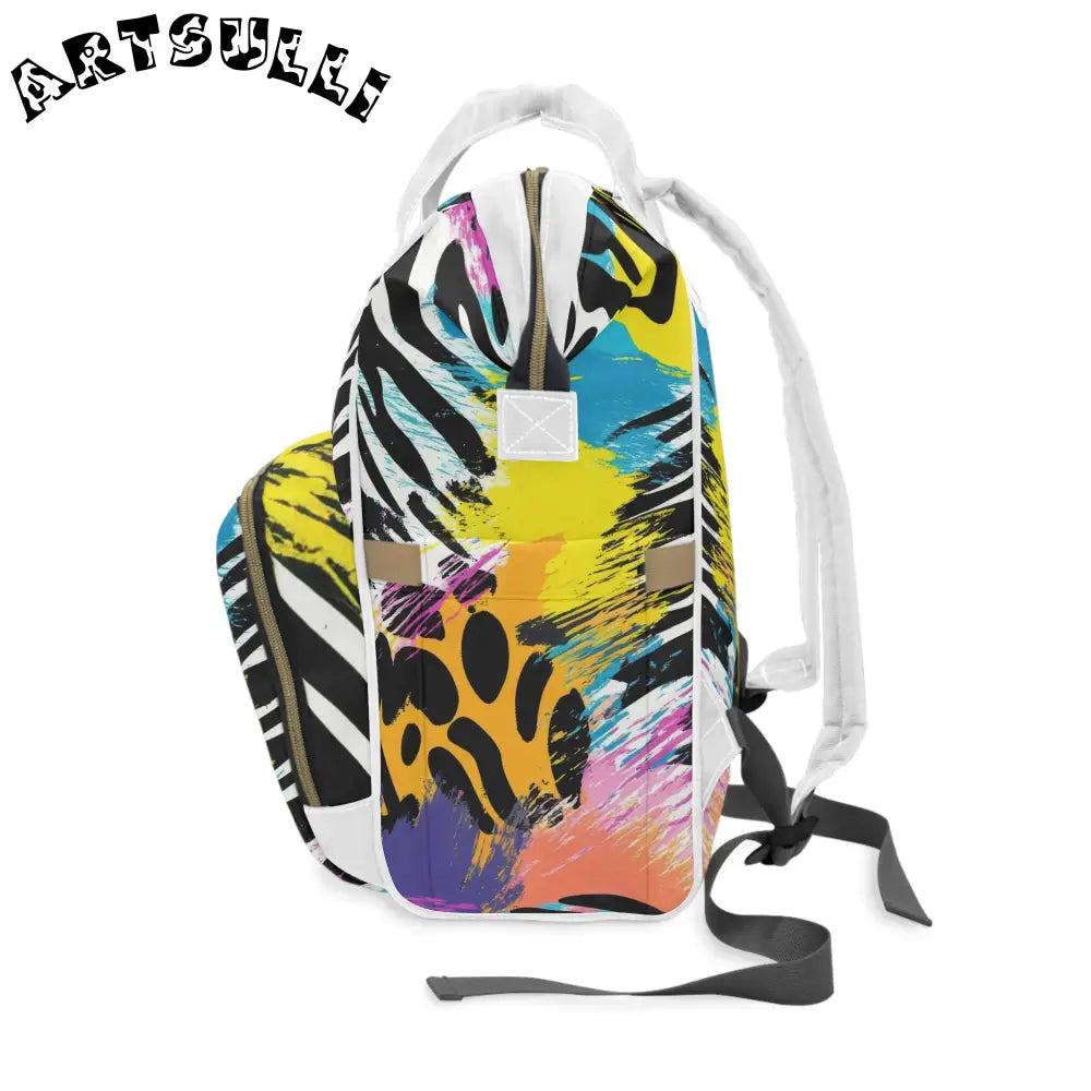 Vibrant Zebra Multi-Purpose Diaper Backpack, Artsulli - Art is Long, Life is Short, Bags, , , , , , , 