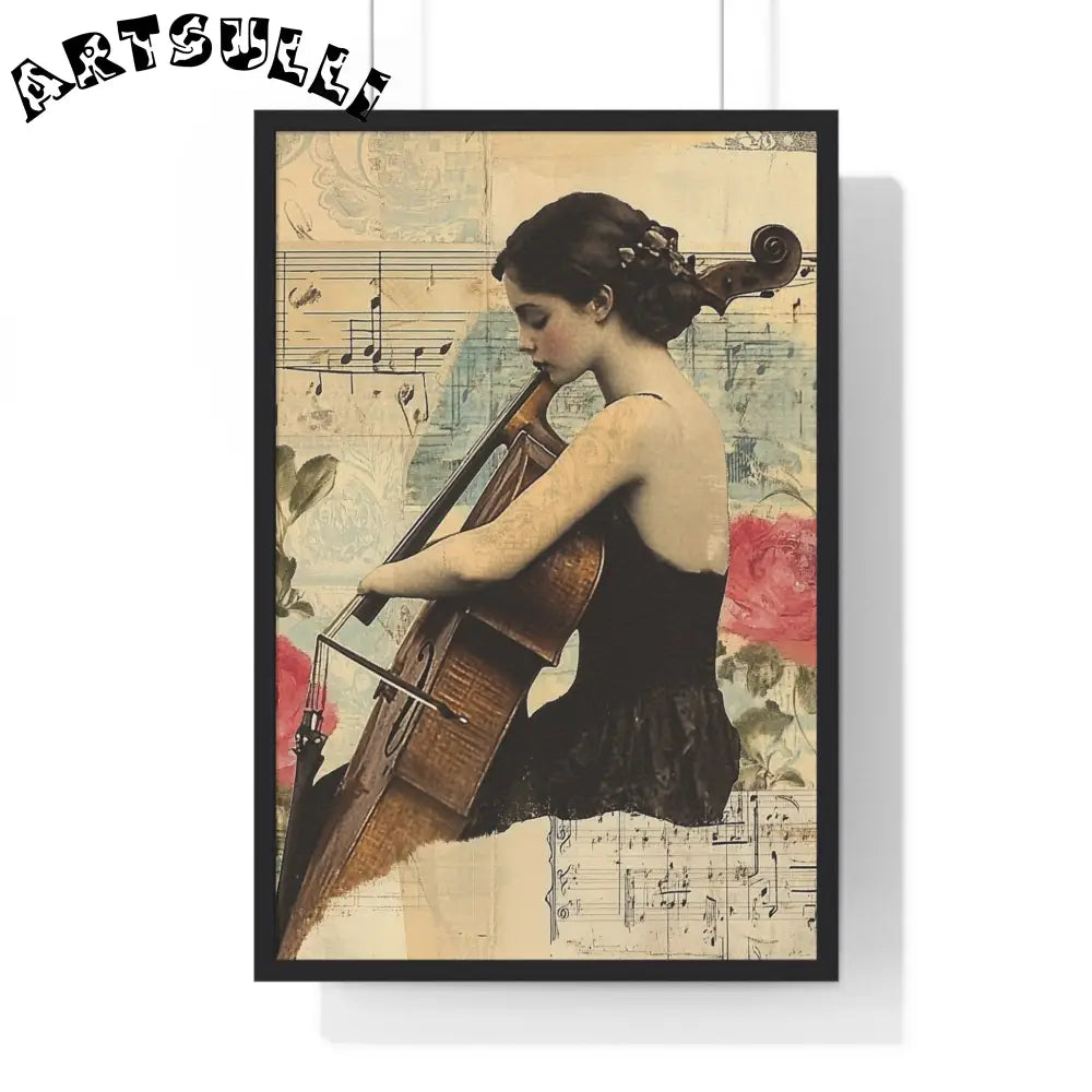 Vintage Cellist Framed Art Print, Artsulli - Art is Long, Life is Short, Poster, Size, 20" x 30", Color, Black, , , 28506498373961941349