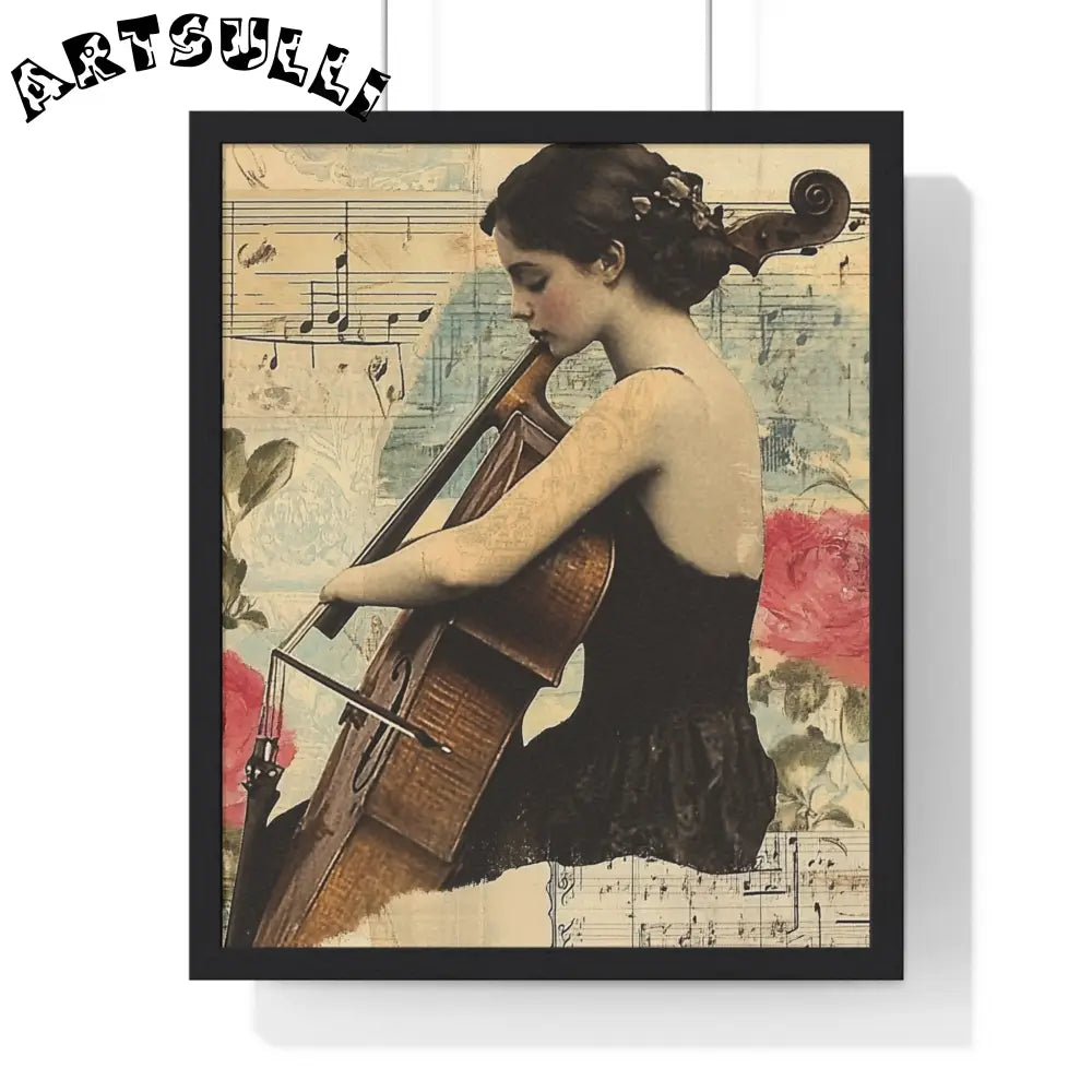 Vintage Cellist Framed Art Print, Artsulli - Art is Long, Life is Short, Poster, Size, 16" x 20", Color, Black, , , 13646058708588394609