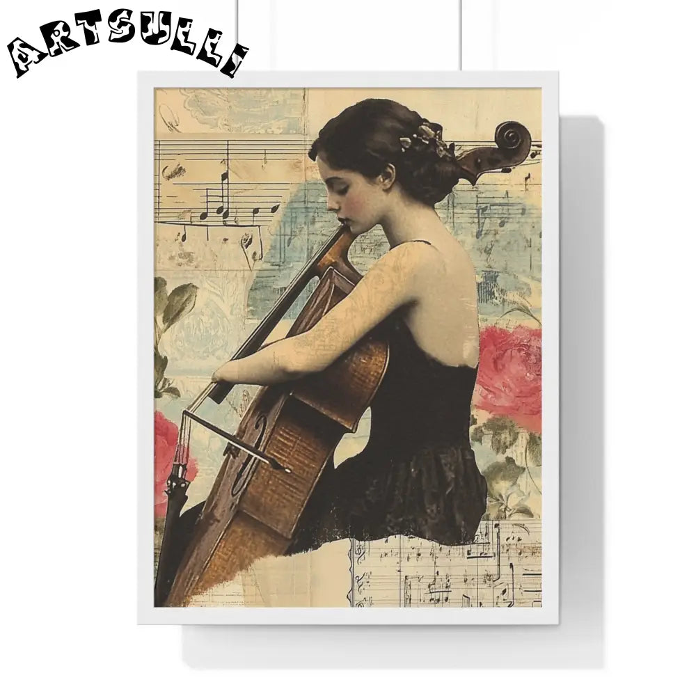 Vintage Cellist Framed Art Print, Artsulli - Art is Long, Life is Short, Poster, Size, 18″ x 24″, Color, White, , , 51186081708415274917