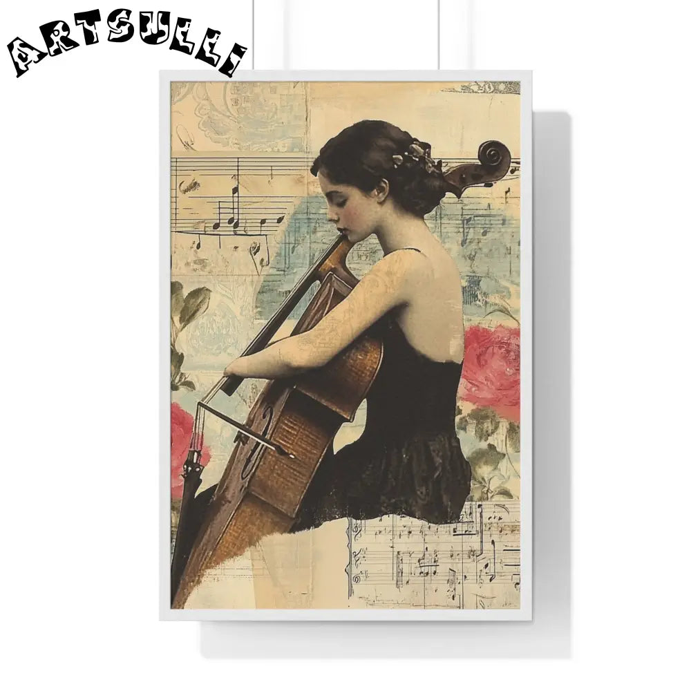 Vintage Cellist Framed Art Print, Artsulli - Art is Long, Life is Short, Poster, Size, 24″ x 36″, Color, White, , , 23872247495226976555