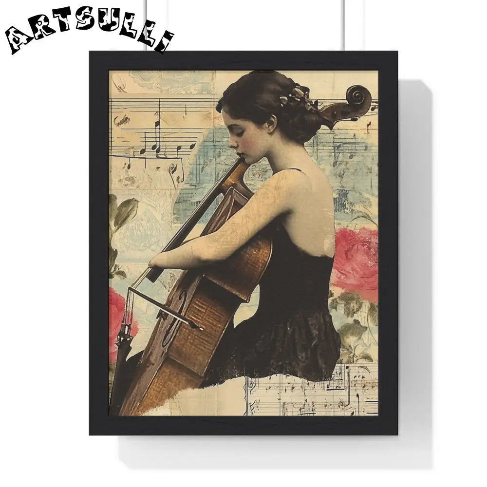 Vintage Cellist Framed Art Print, Artsulli - Art is Long, Life is Short, Poster, Size, 11″ x 14″, Color, Black, , , 86333240770700774314