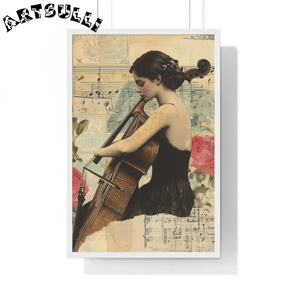 Vintage Cellist Framed Art Print, Artsulli - Art is Long, Life is Short, Poster, Size, 20" x 30", Color, White, , , 17007723279166492369