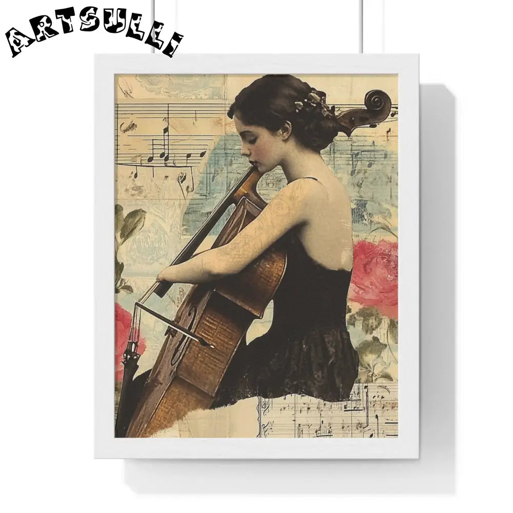 Vintage Cellist Framed Art Print, Artsulli - Art is Long, Life is Short, Poster, Size, 11″ x 14″, Color, White, , , 13469823503602797232
