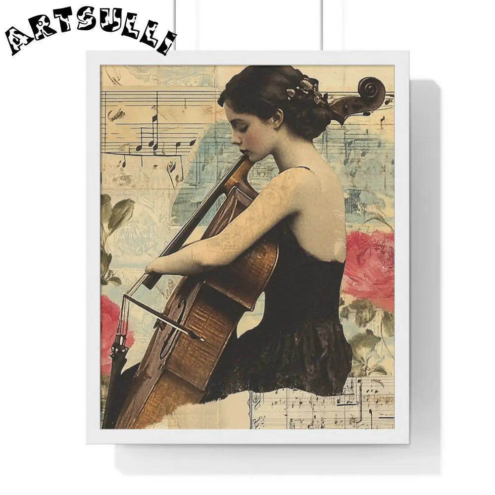 Vintage Cellist Framed Art Print, Artsulli - Art is Long, Life is Short, Poster, Size, 16" x 20", Color, White, , , 30619394259145732871