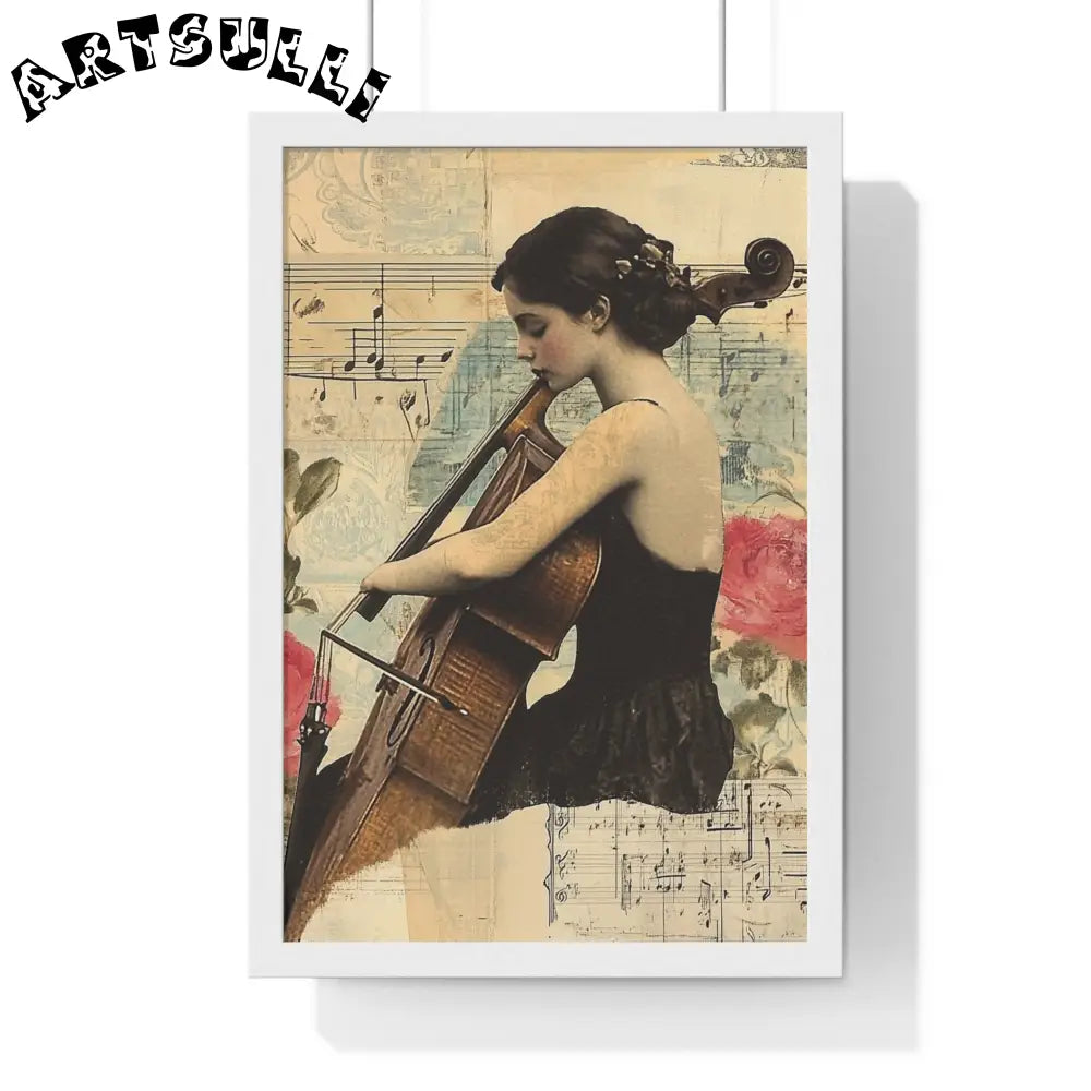Vintage Cellist Framed Art Print, Artsulli - Art is Long, Life is Short, Poster, Size, 12″ x 18″, Color, White, , , 31183706261591969137