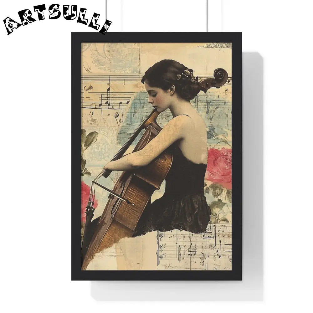 Vintage Cellist Framed Art Print, Artsulli - Art is Long, Life is Short, Poster, Size, 12″ x 18″, Color, Black, , , 13272978301960135255