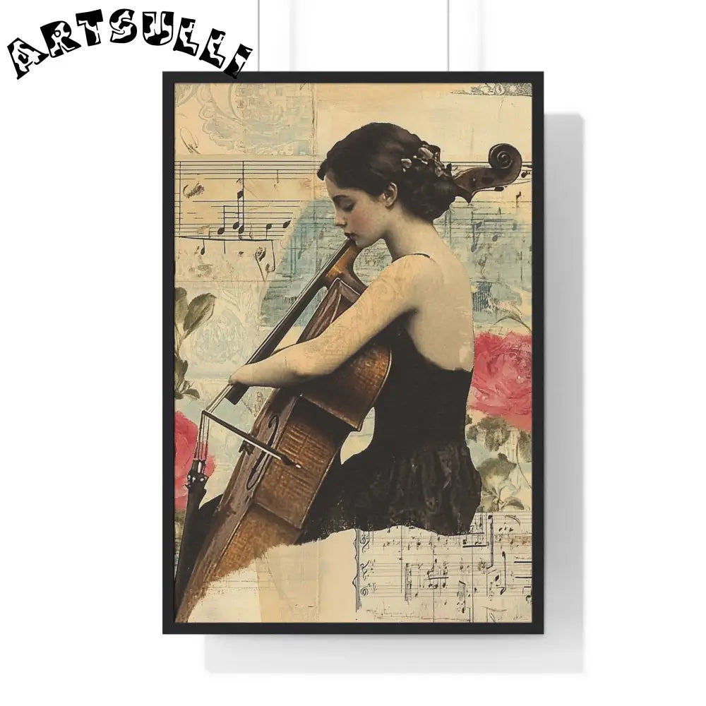 Vintage Cellist Framed Art Print, Artsulli - Art is Long, Life is Short, Poster, Size, 24″ x 36″, Color, Black, , , 26197350860548779596