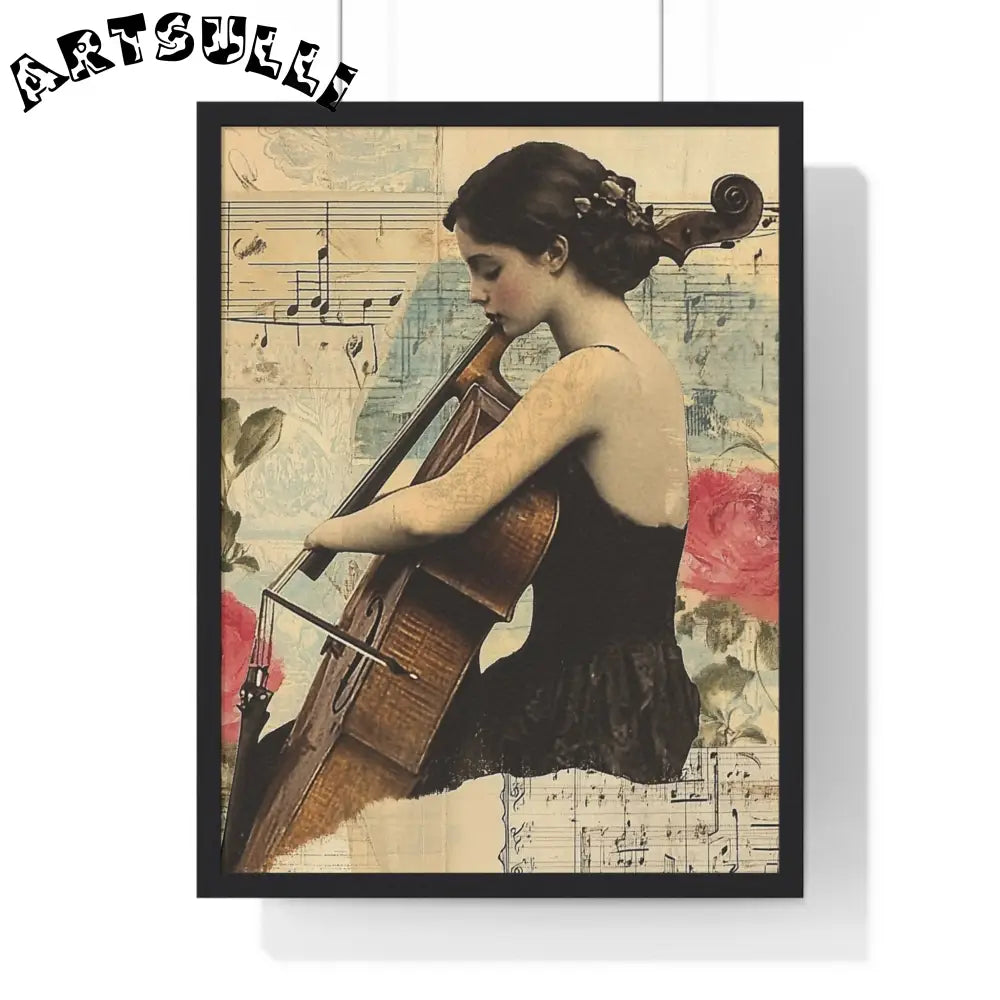 Vintage Cellist Framed Art Print, Artsulli - Art is Long, Life is Short, Poster, Size, 18″ x 24″, Color, Black, , , 13666499161677974270